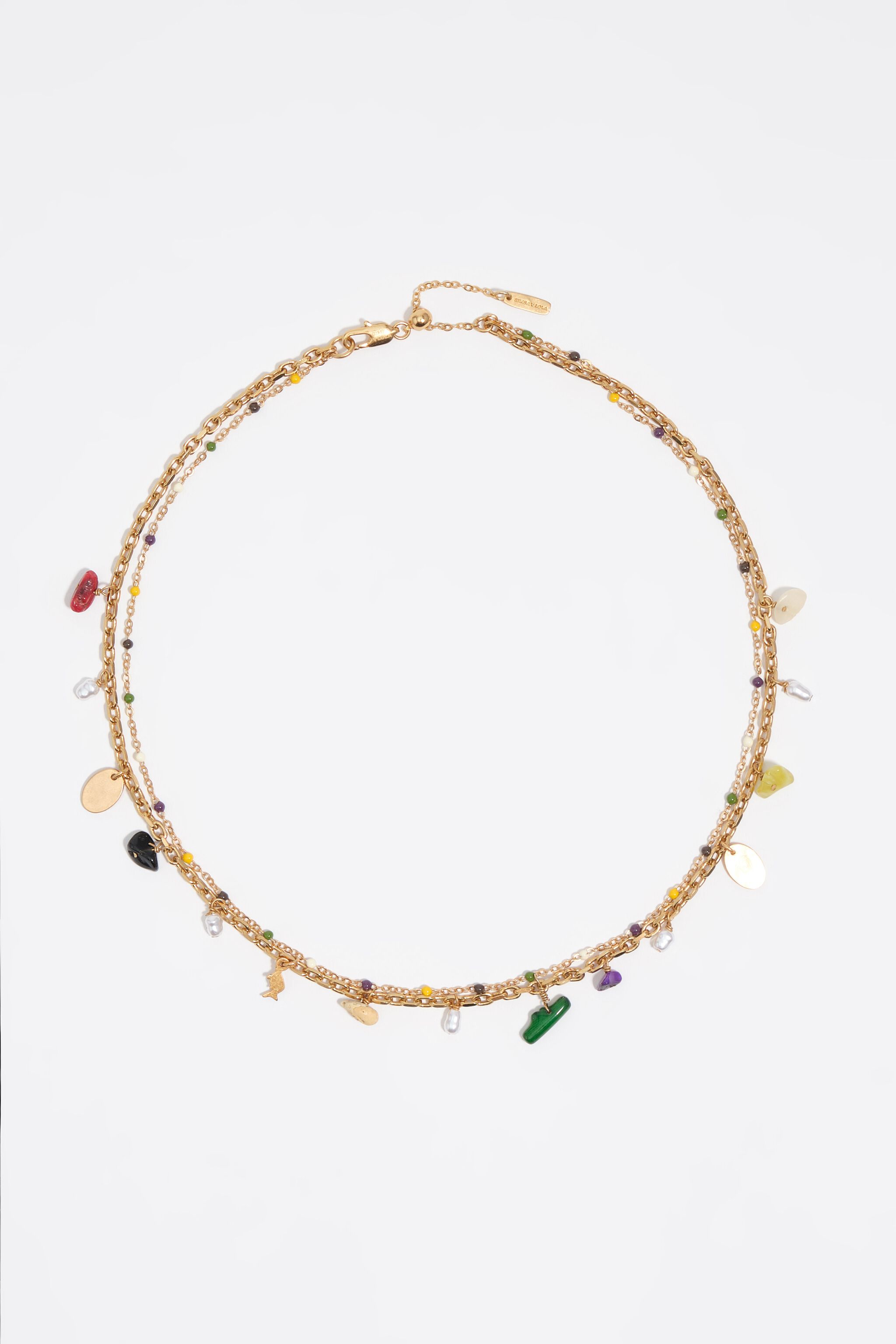 Collar de cadena de doble capa con piedras multicolor