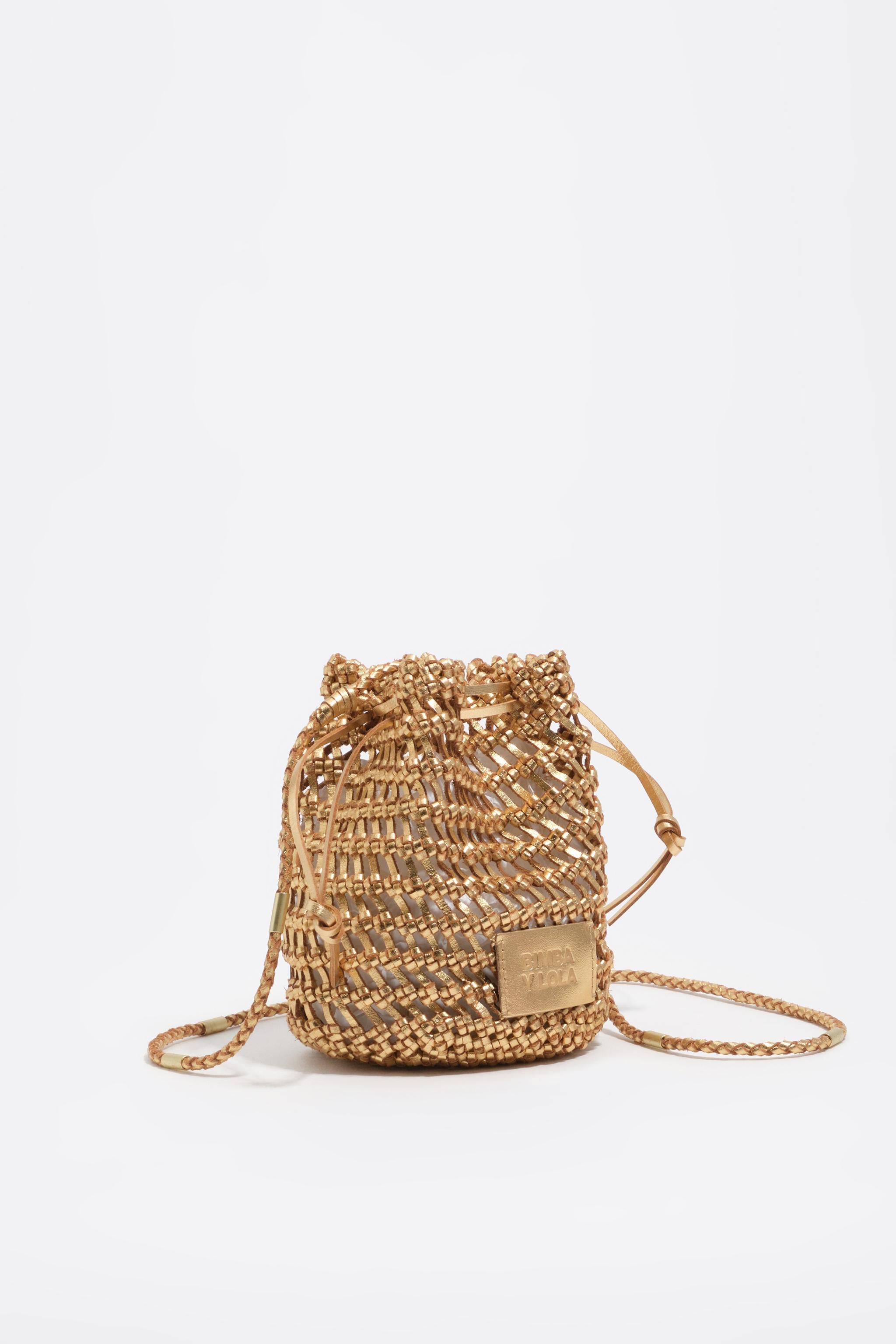 Bolso bandolera mini de cuero con trenza dorada