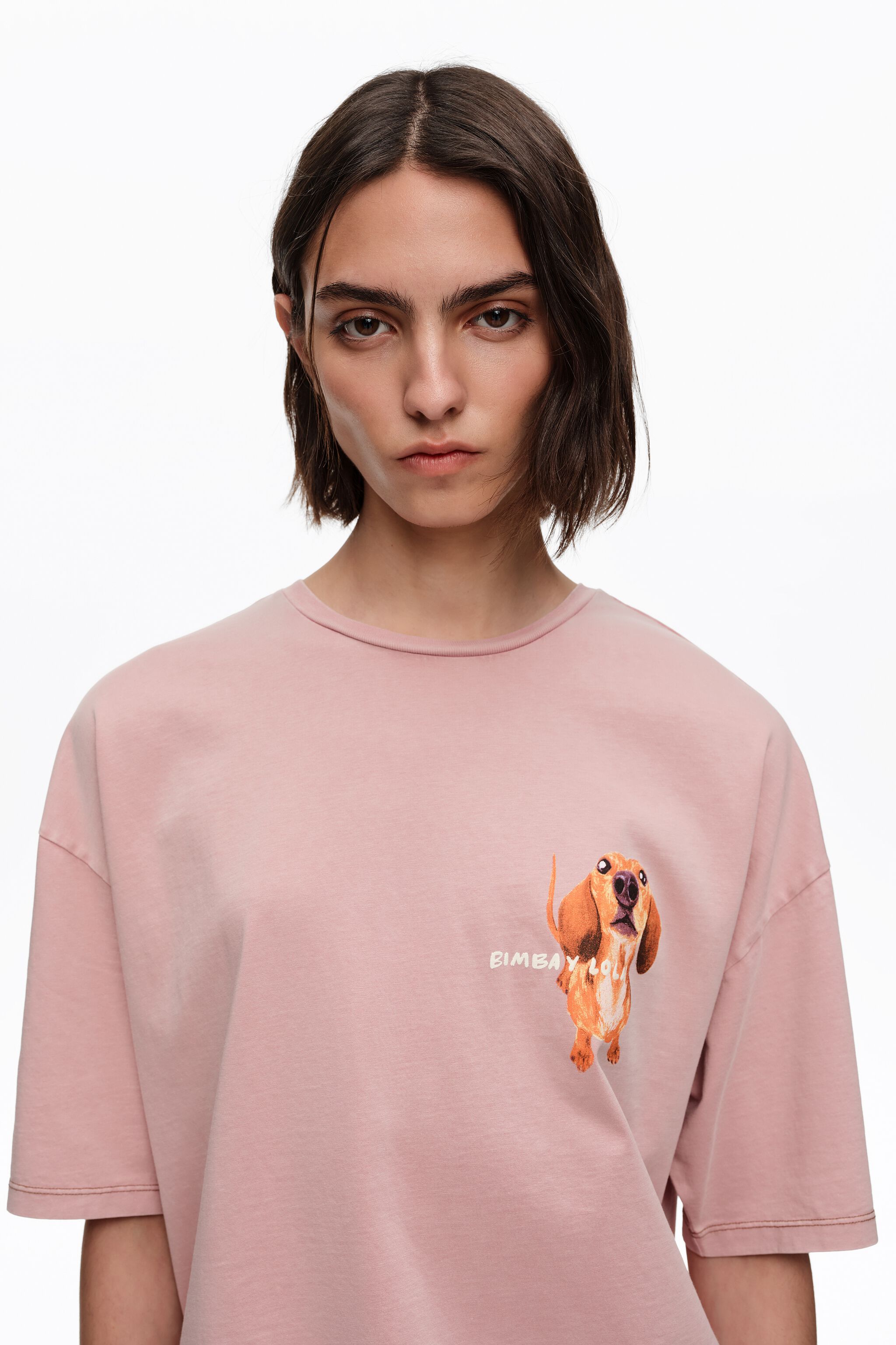 Camiseta con logo de dachshund rosa polvo