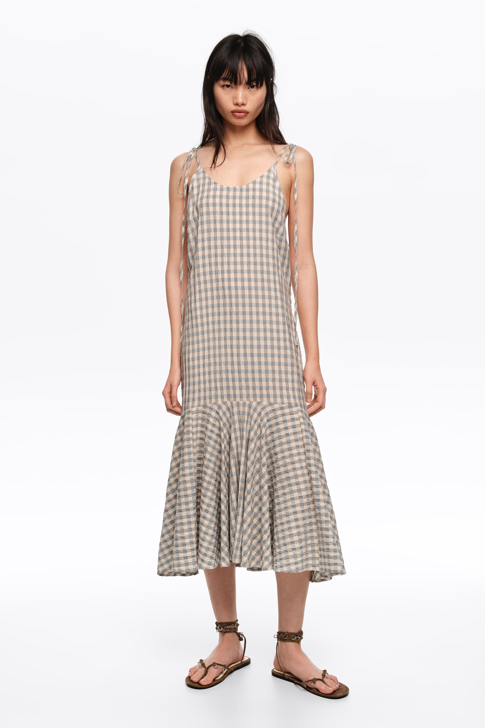 Vestido estrappy de cuadros azul claro