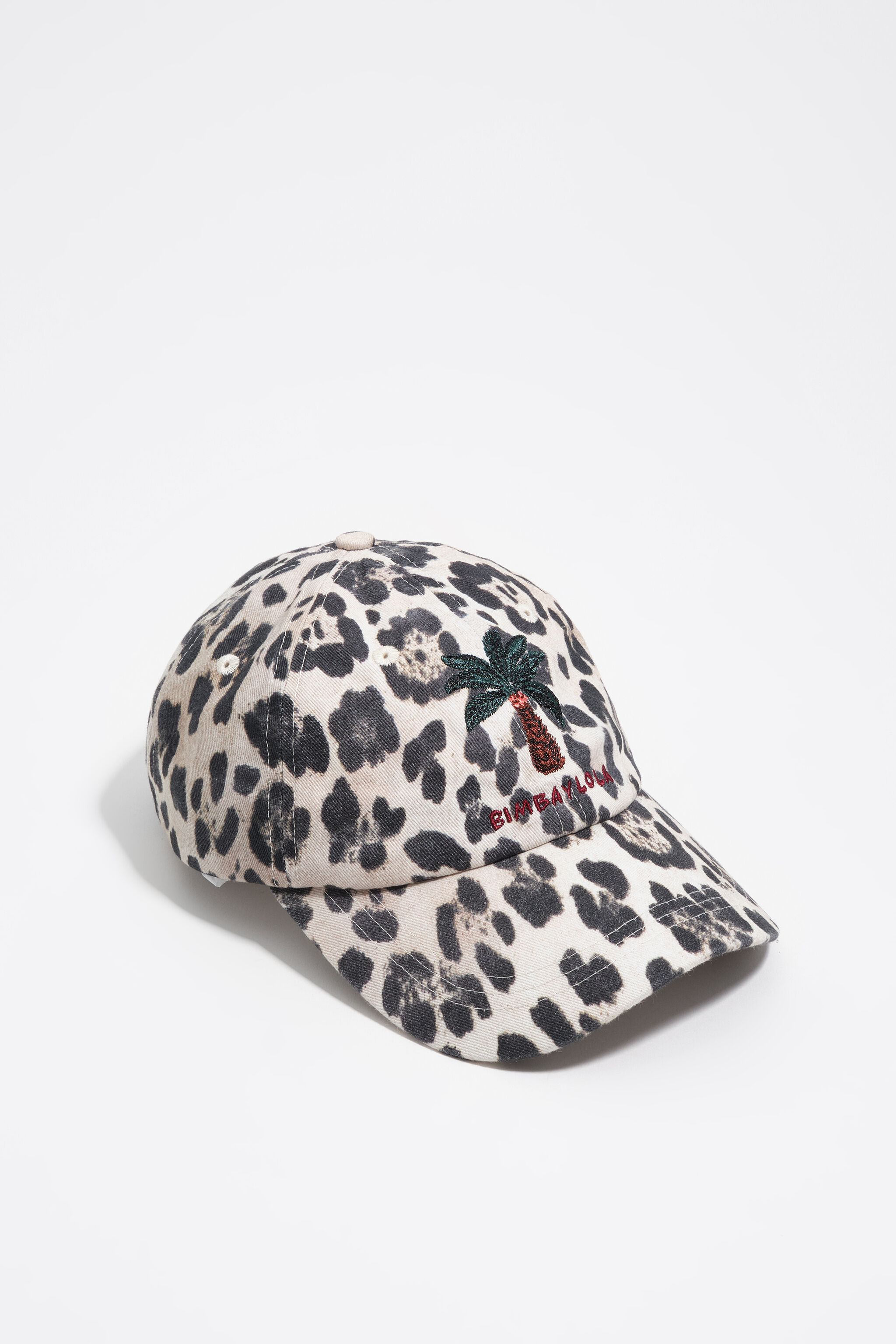 Gorra de algodón con estampado de palmera y leopardo