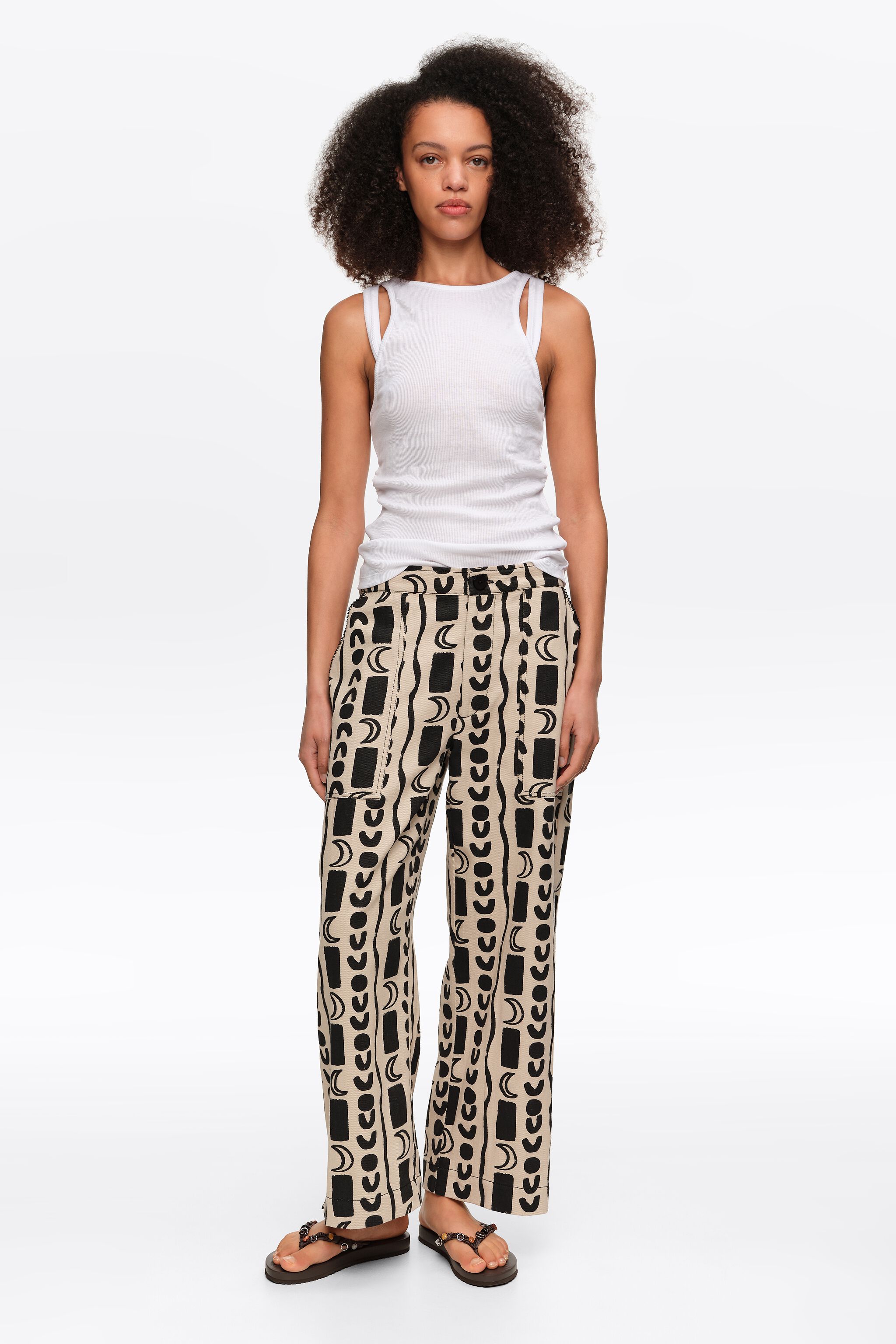 Pantalones rectos con rayas de luna blanca y cintura elástica