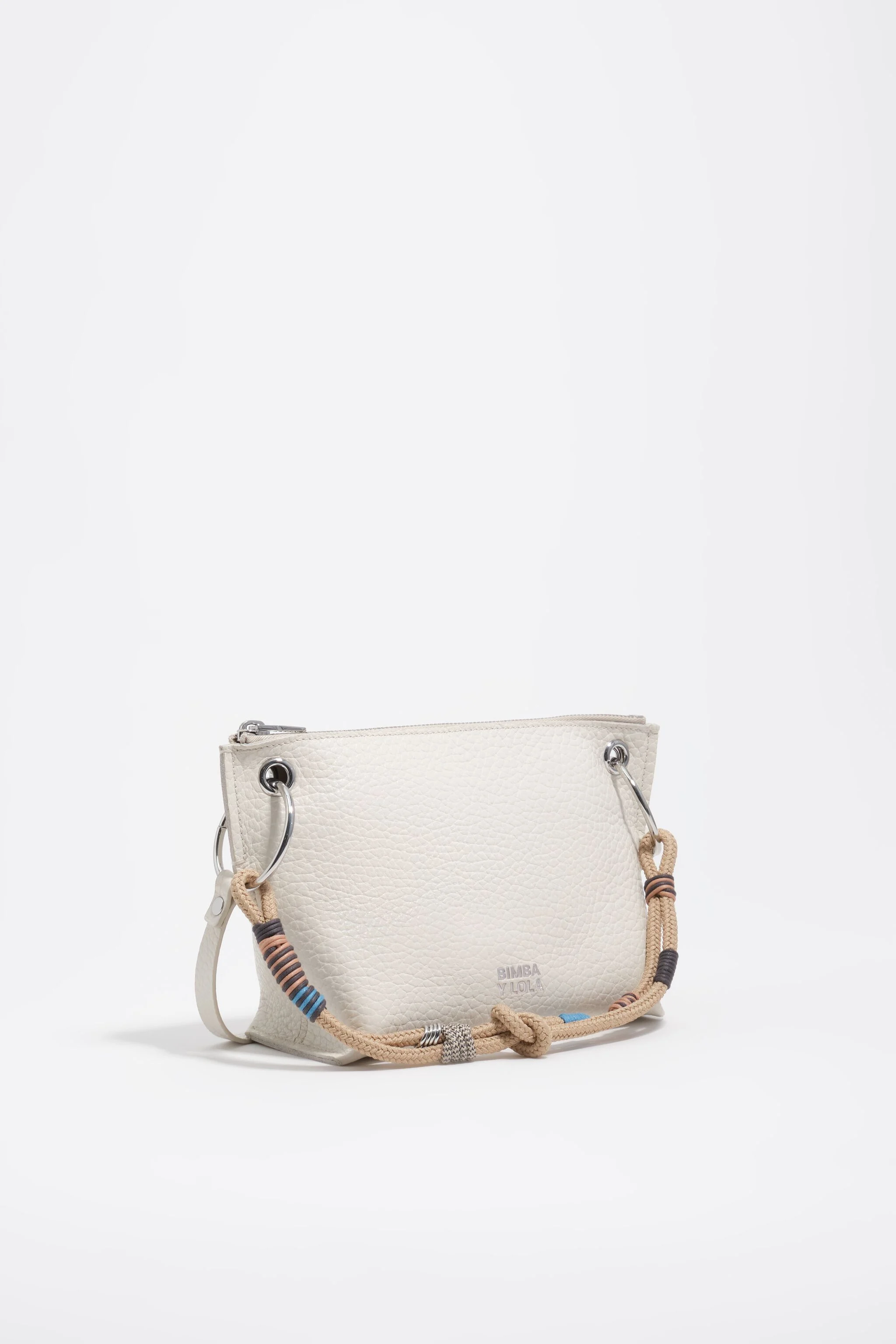 Bolso de cuero beige claro mediano tipo trapecio