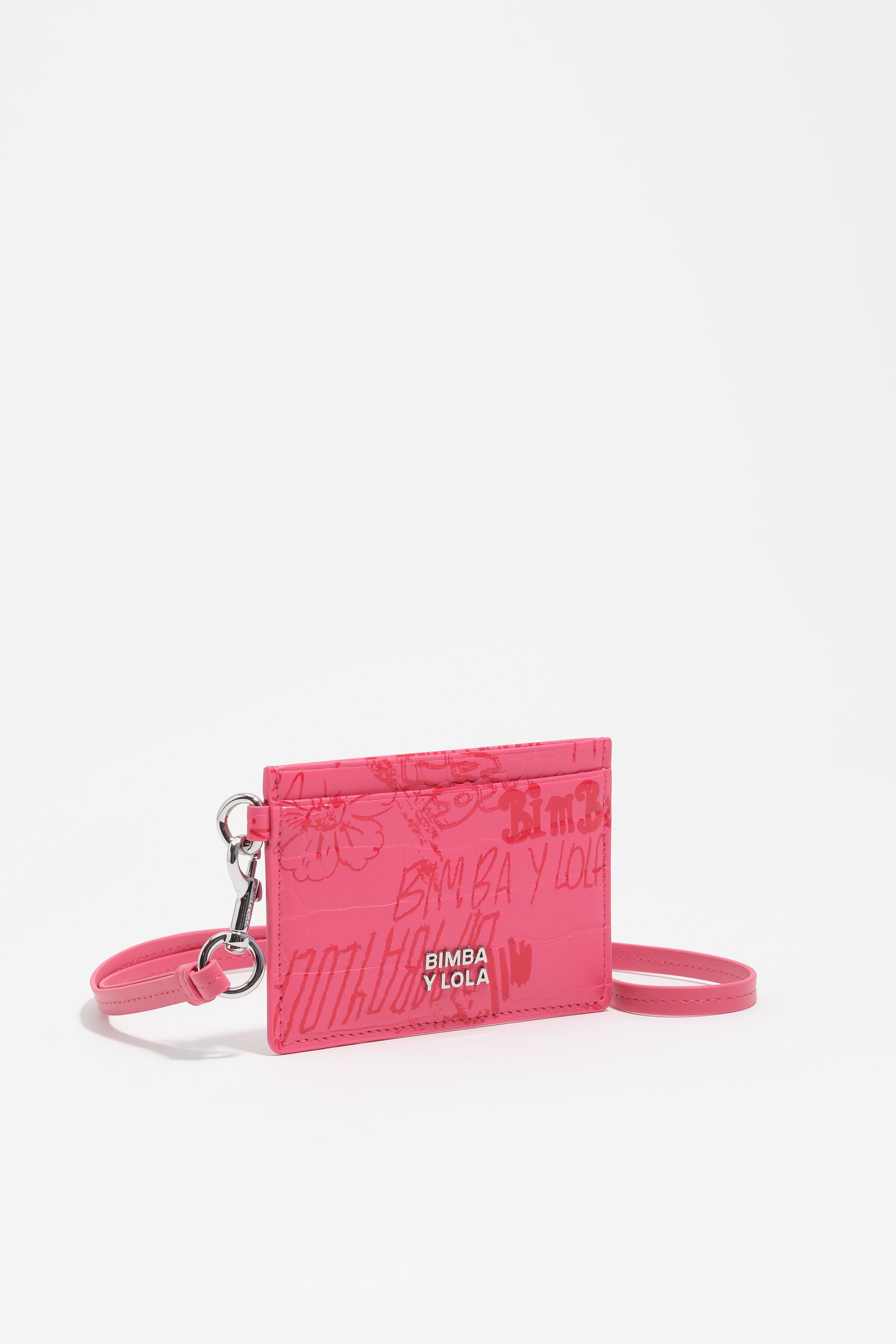Porta tarjetas con logotipo BIMBA de rosa fresa