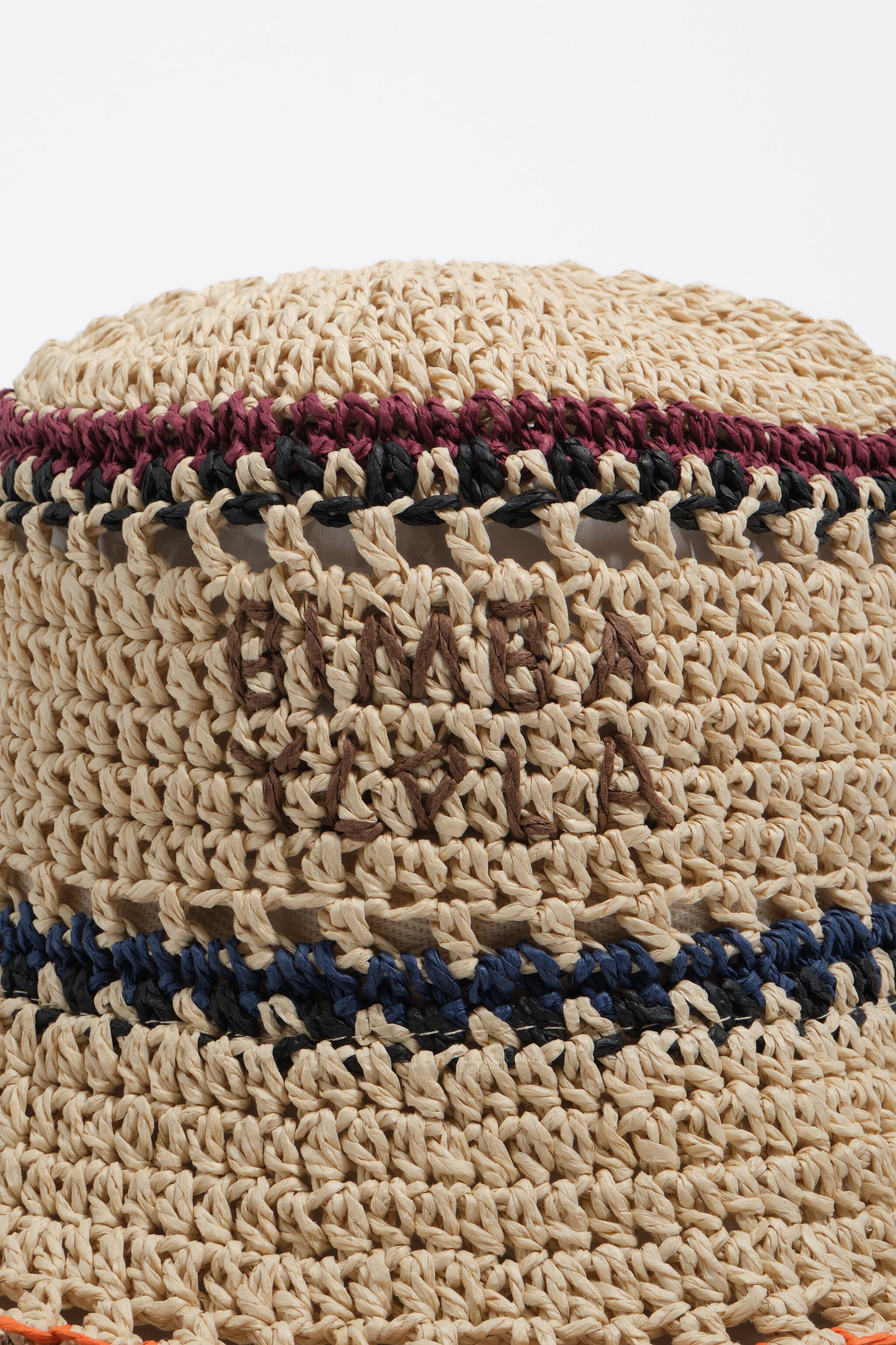 Sombrero de papel de rafia natural con tiras multicolor