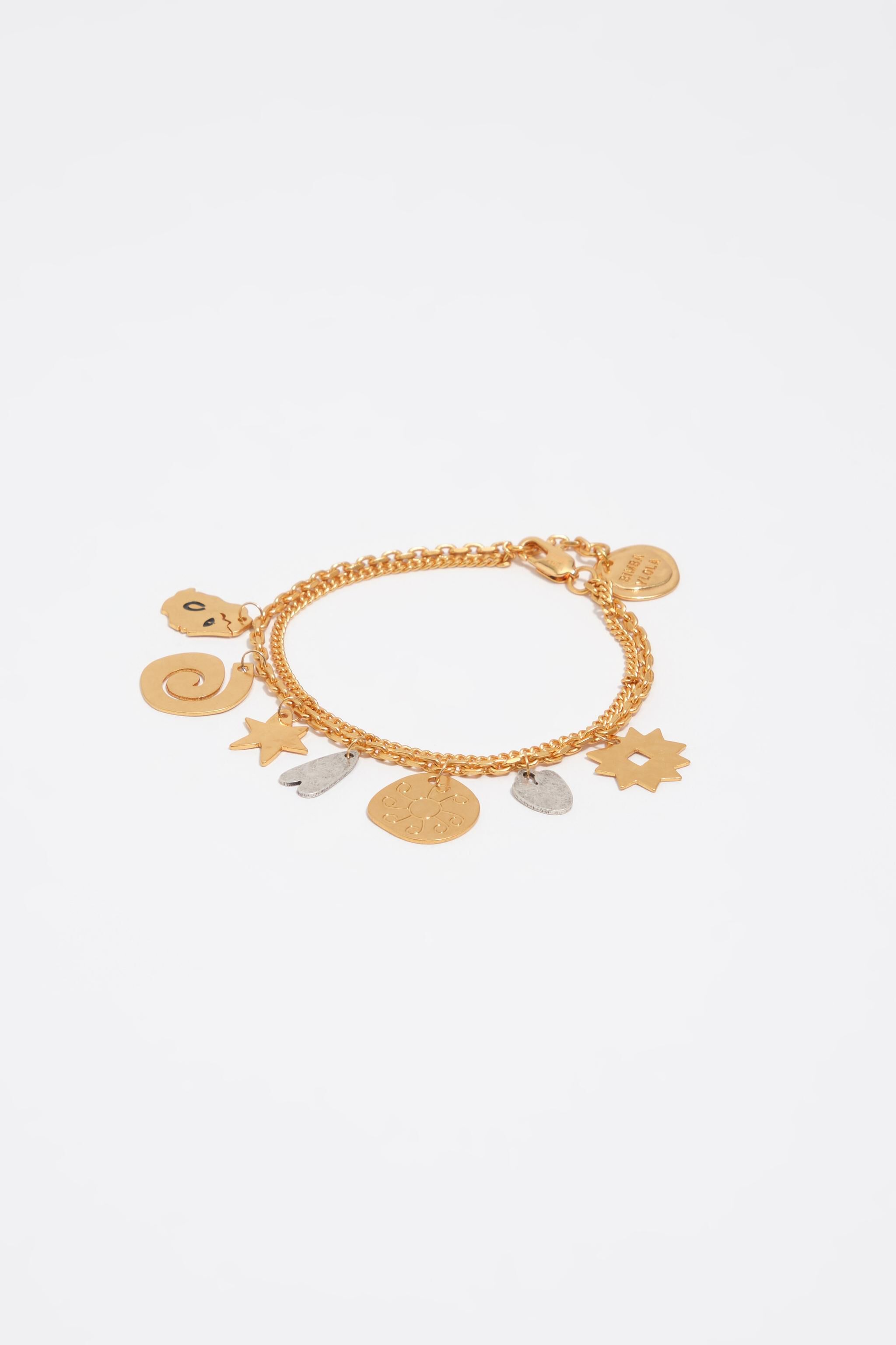 Pulsera de silueta de metal bicolor con cadena doble