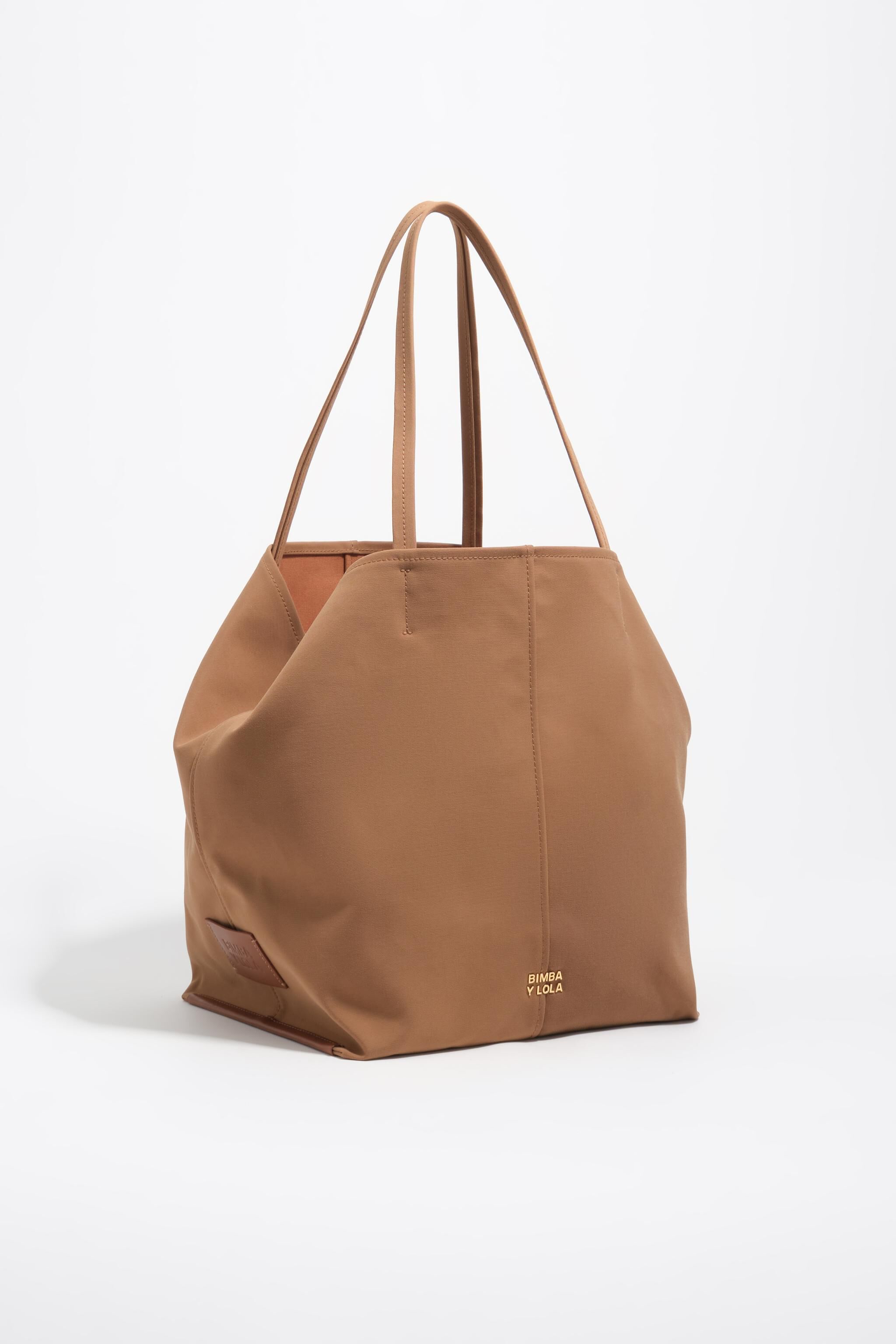 Bolso shopper de gabardina canela grande
