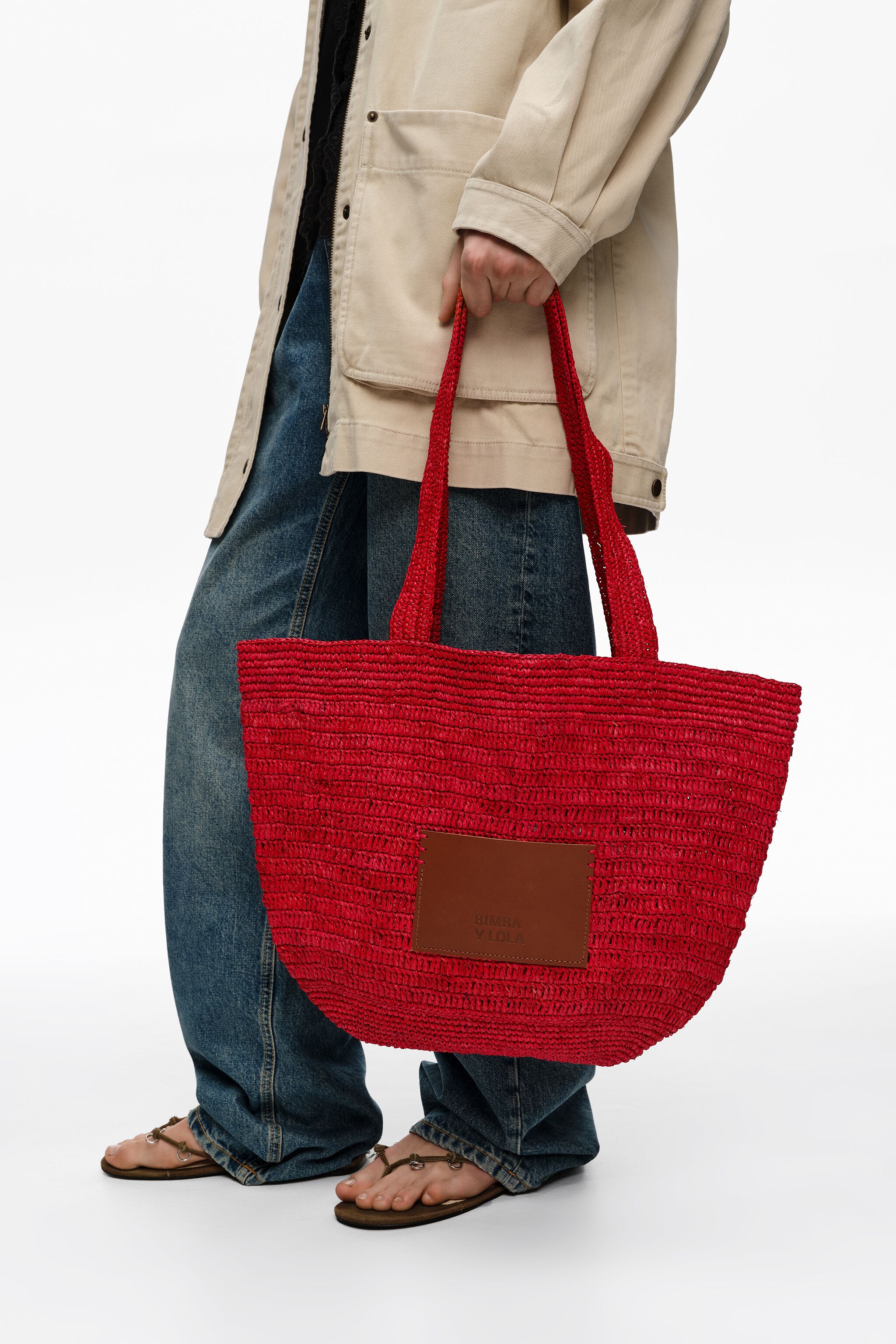 Bolso trenzado rojo grande