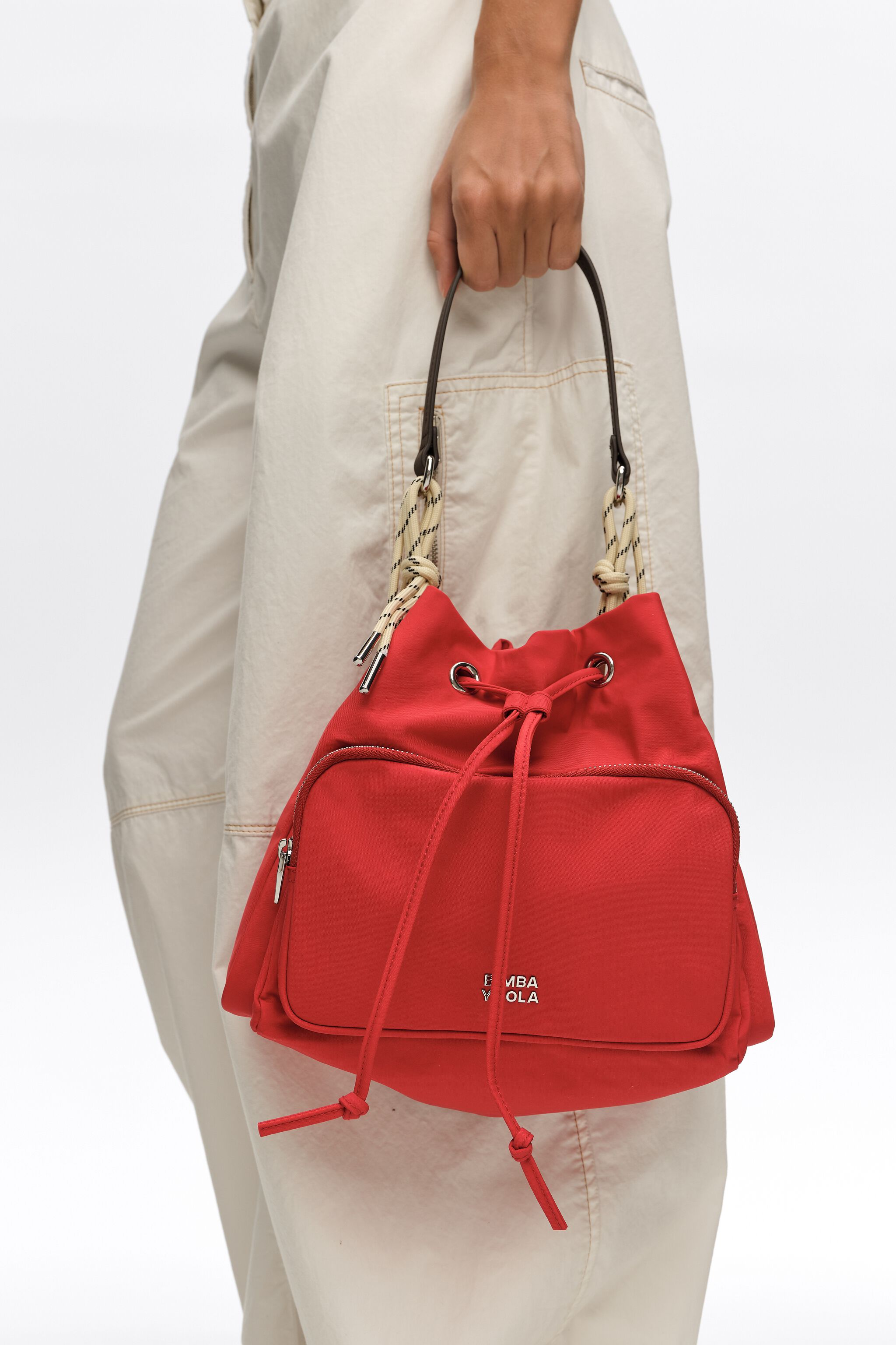 Bolso de bolsillo de nailon rojo mediano