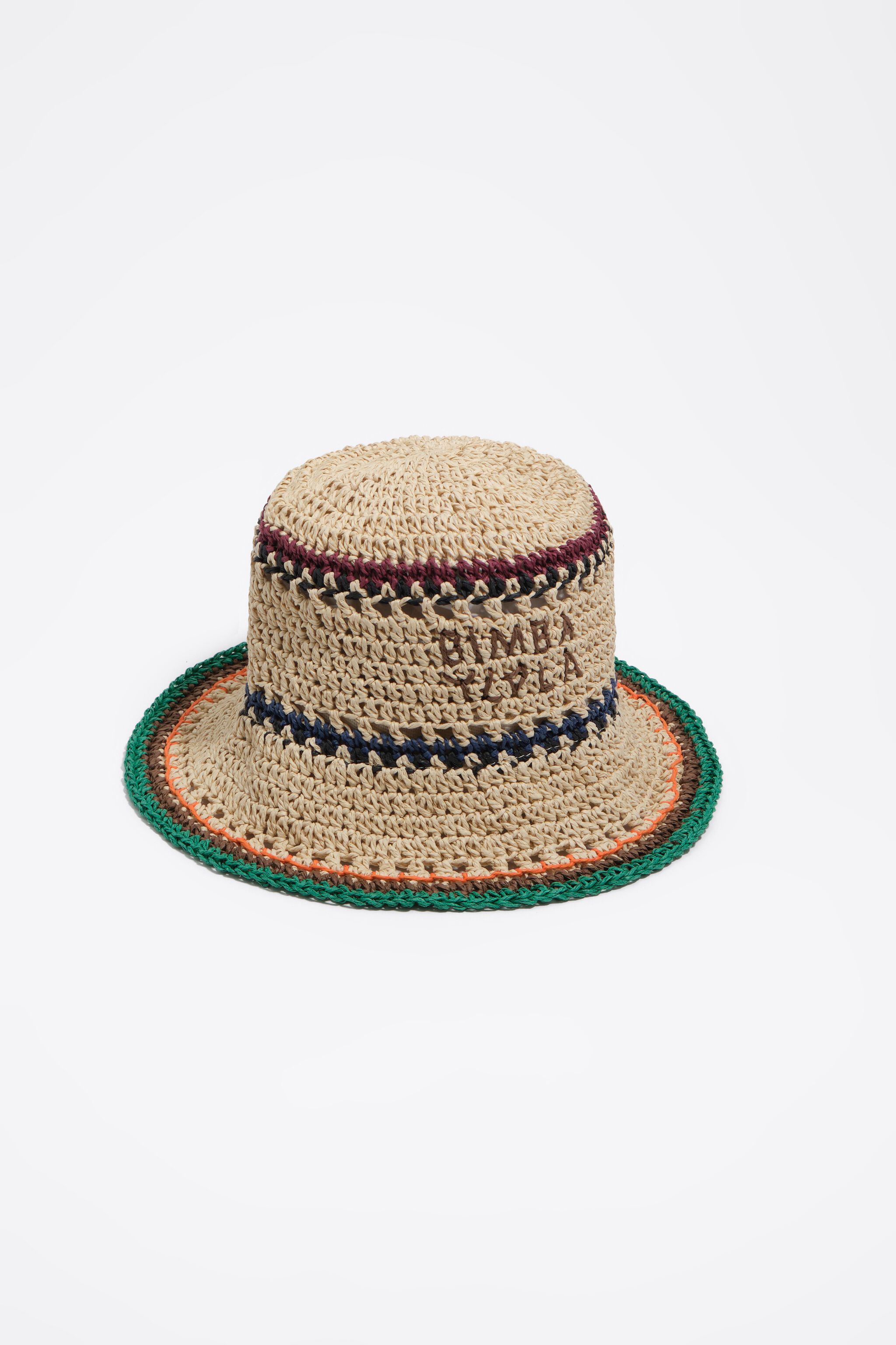 Sombrero de papel de rafia natural con tiras multicolor