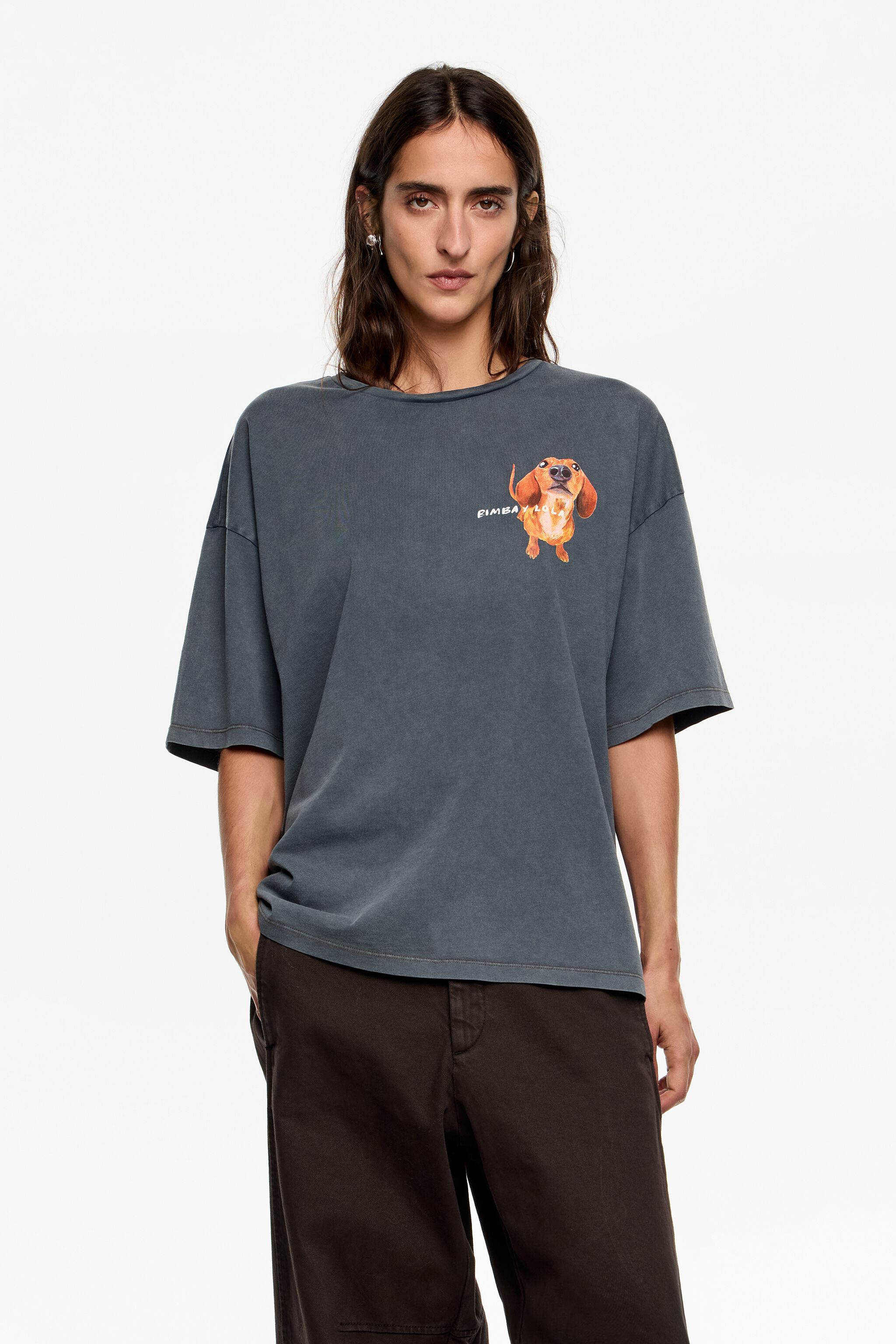 Camiseta con logo de dachshund azul-gris