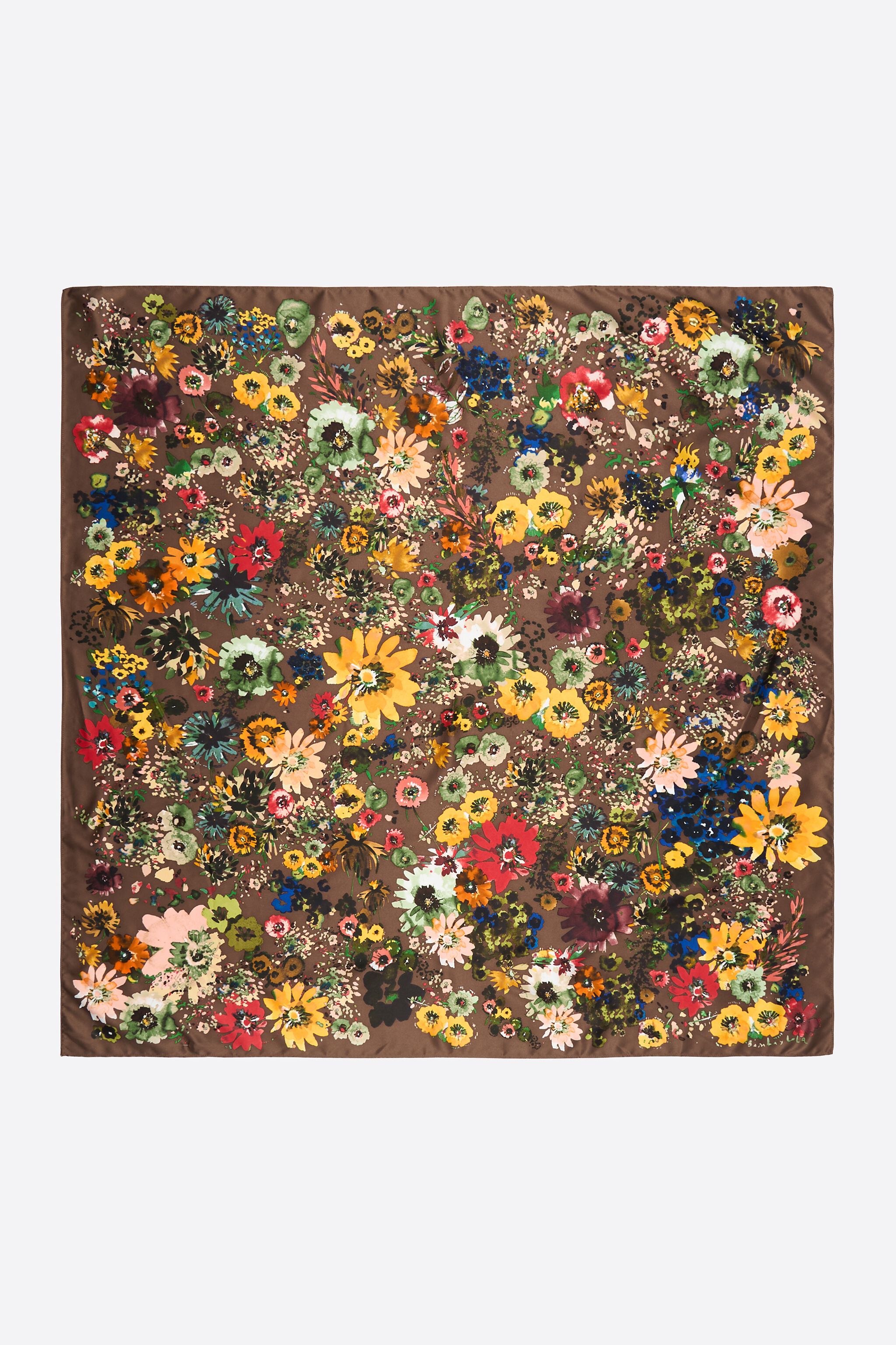 Pañuelo floral acuarela marrón