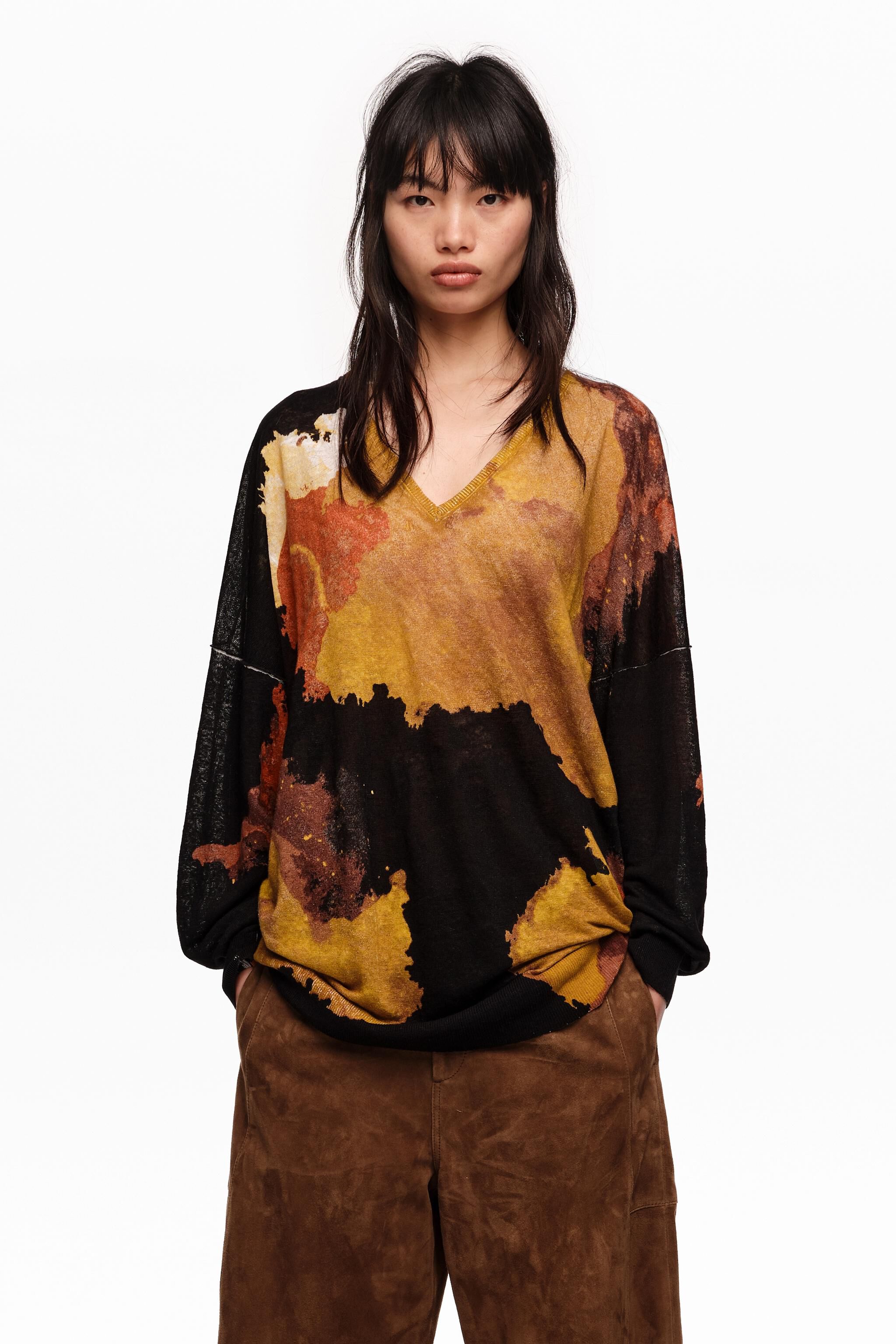 Sudadera de lino recta de corte largo negro