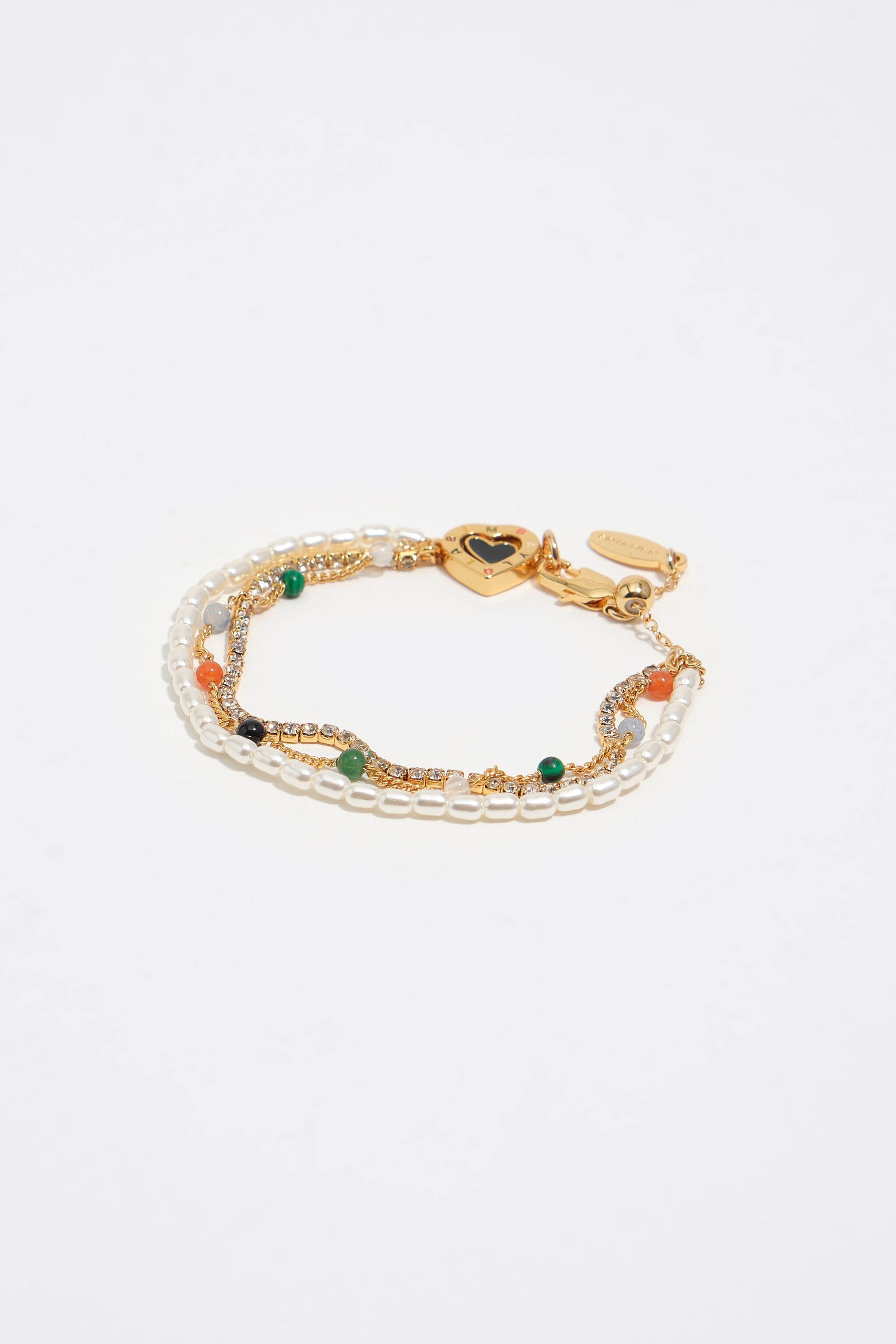 Pulsera triple con corazón de logotipo dorado