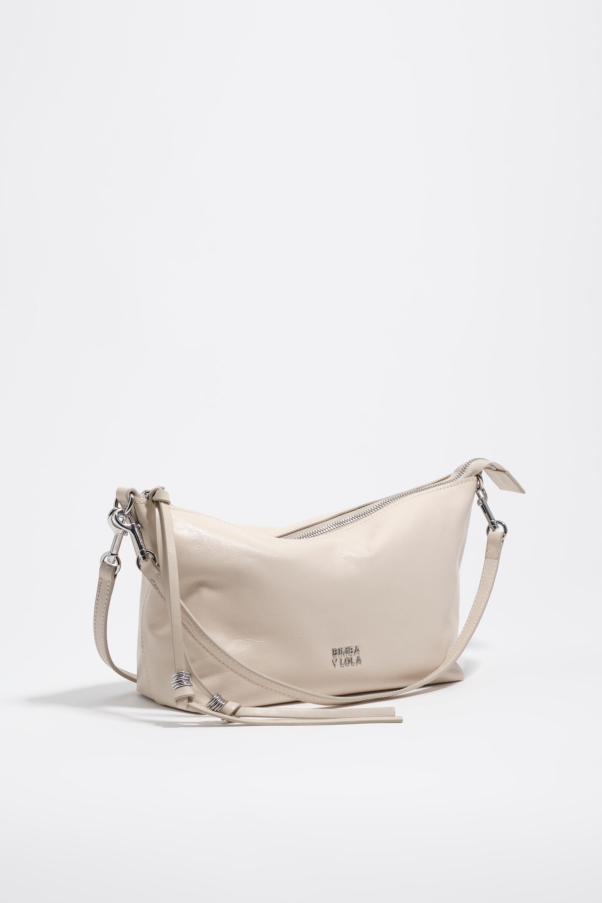 Bolso Trapecio de cuero brillante marfil mediano