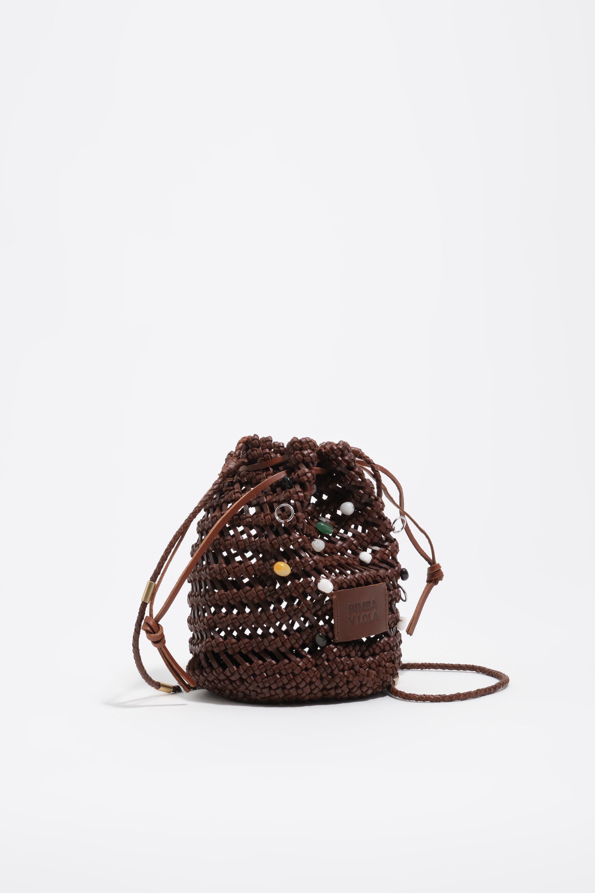 Bolso mini de cuero trenzado de nuez