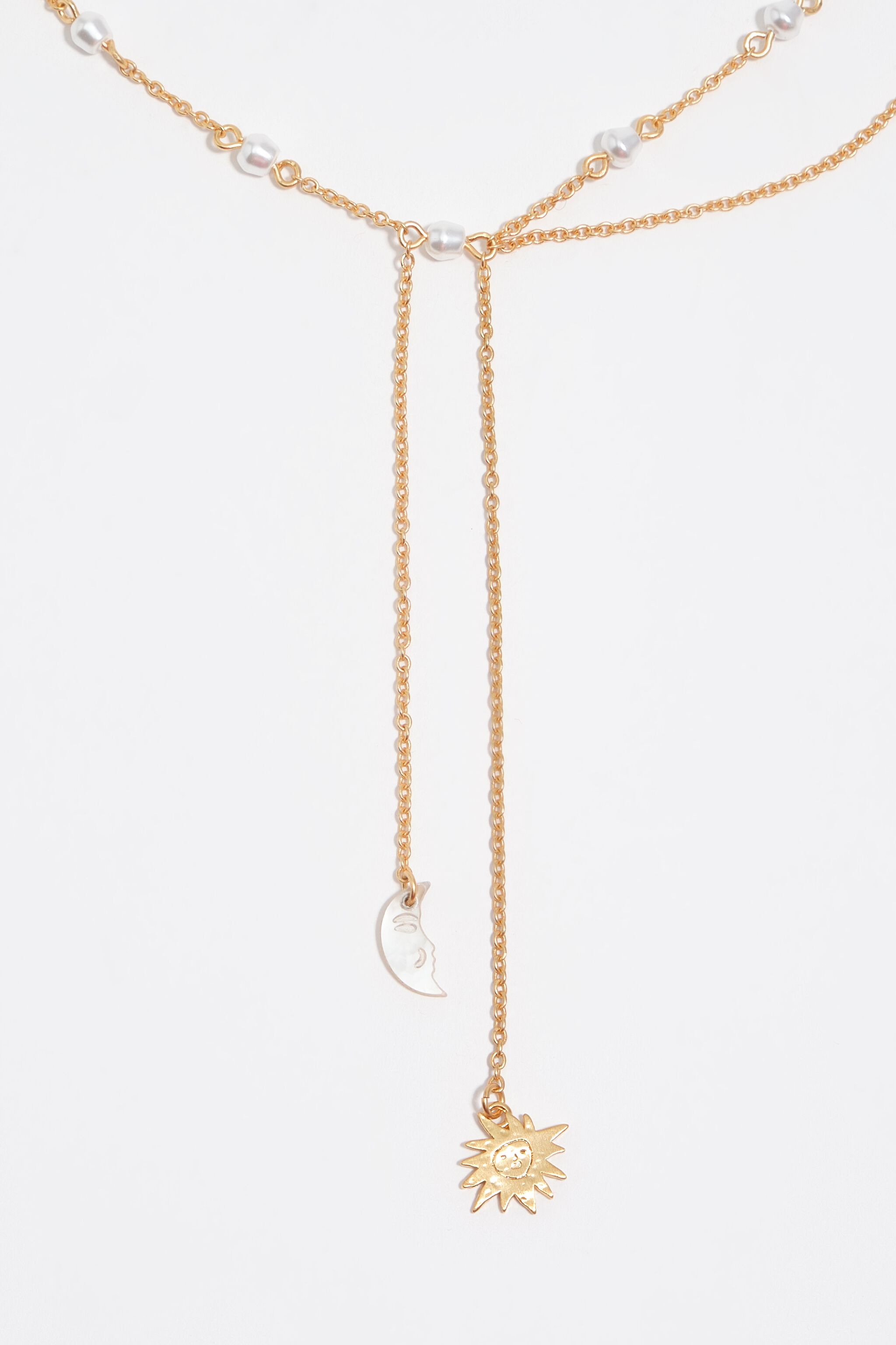 Collar de sol y luna con cadenas de oro cepillado