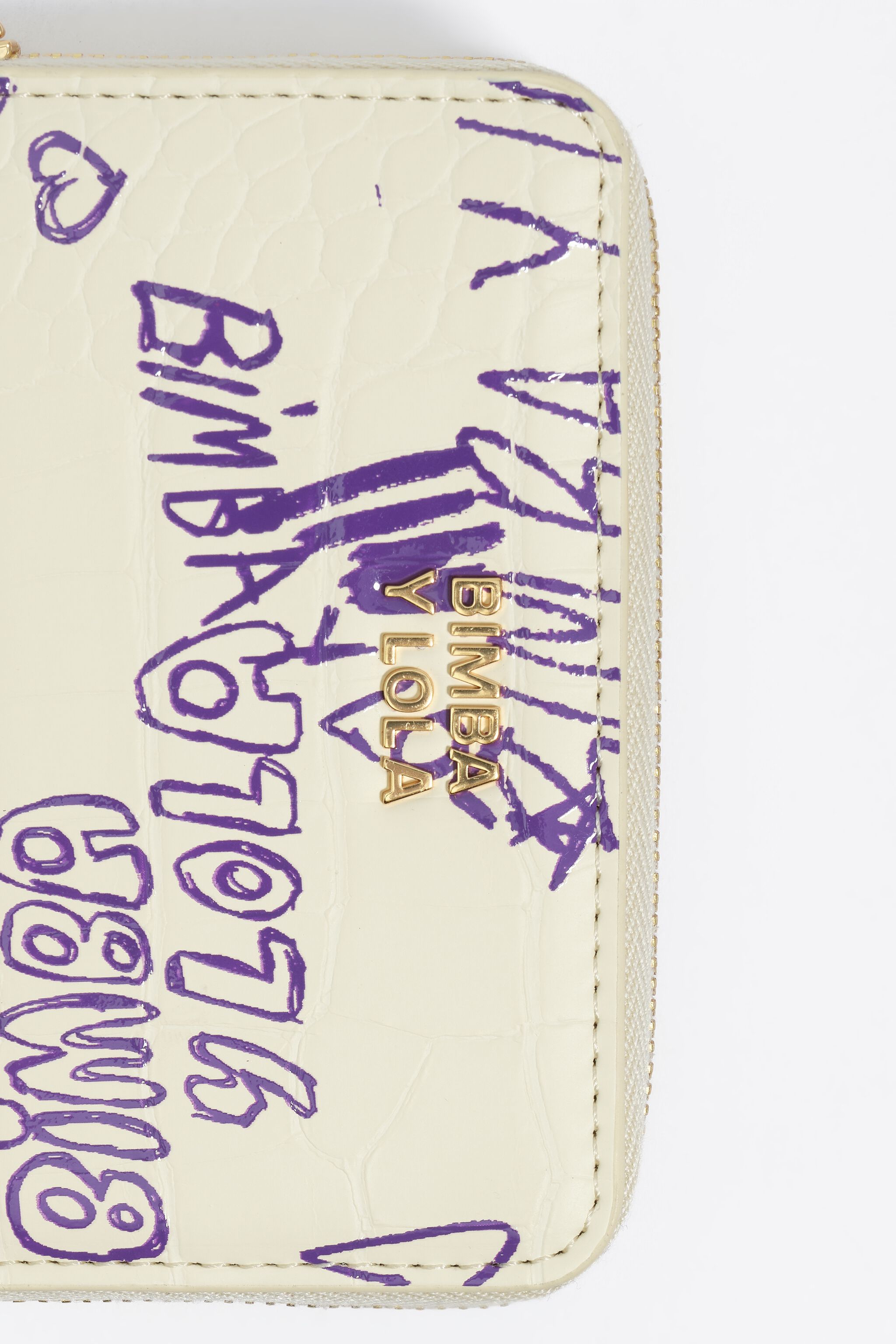 Bolso con solapa amarillo y morado con logotipo BIMBA