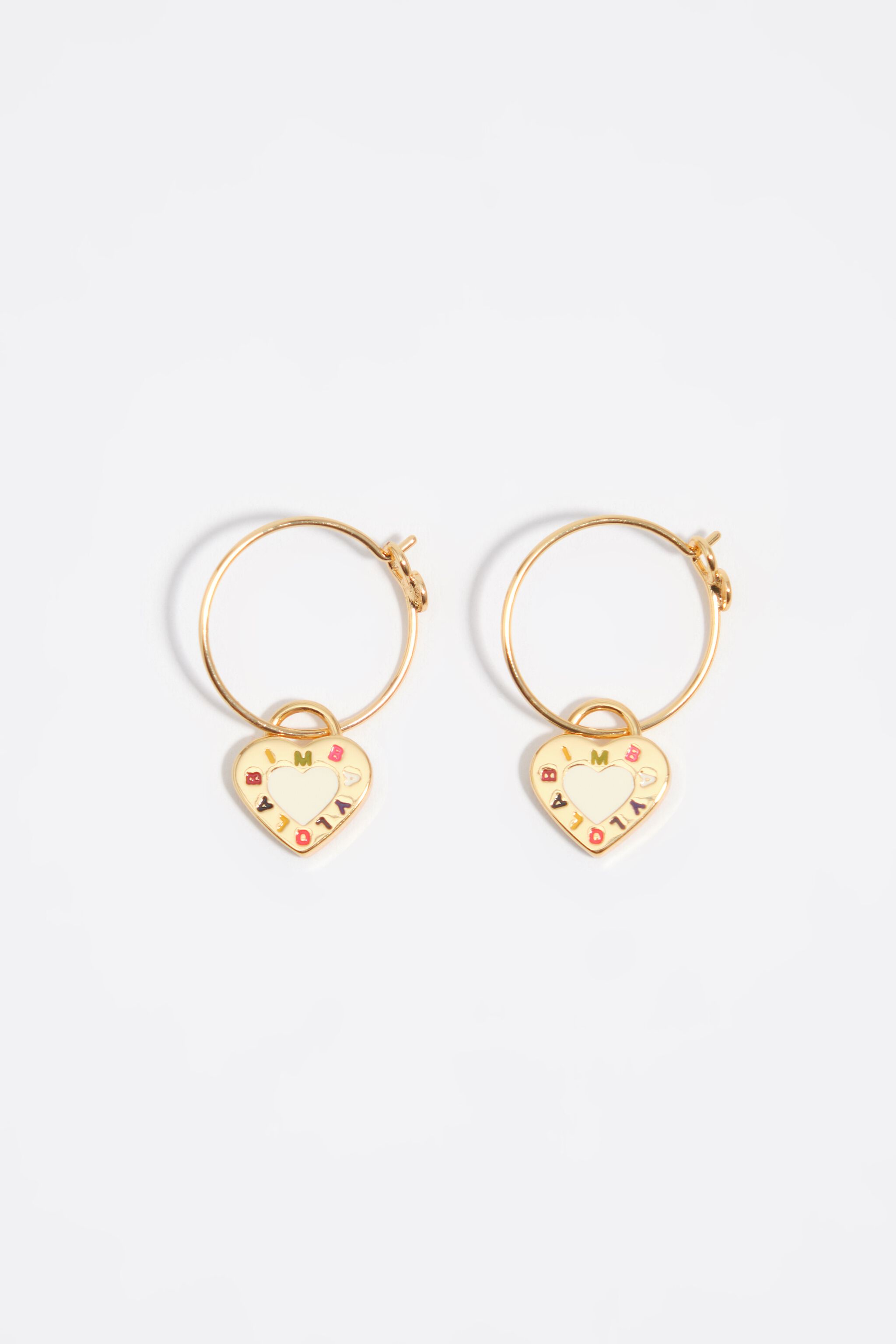 Aretes de aro con logotipo, corazón marfil