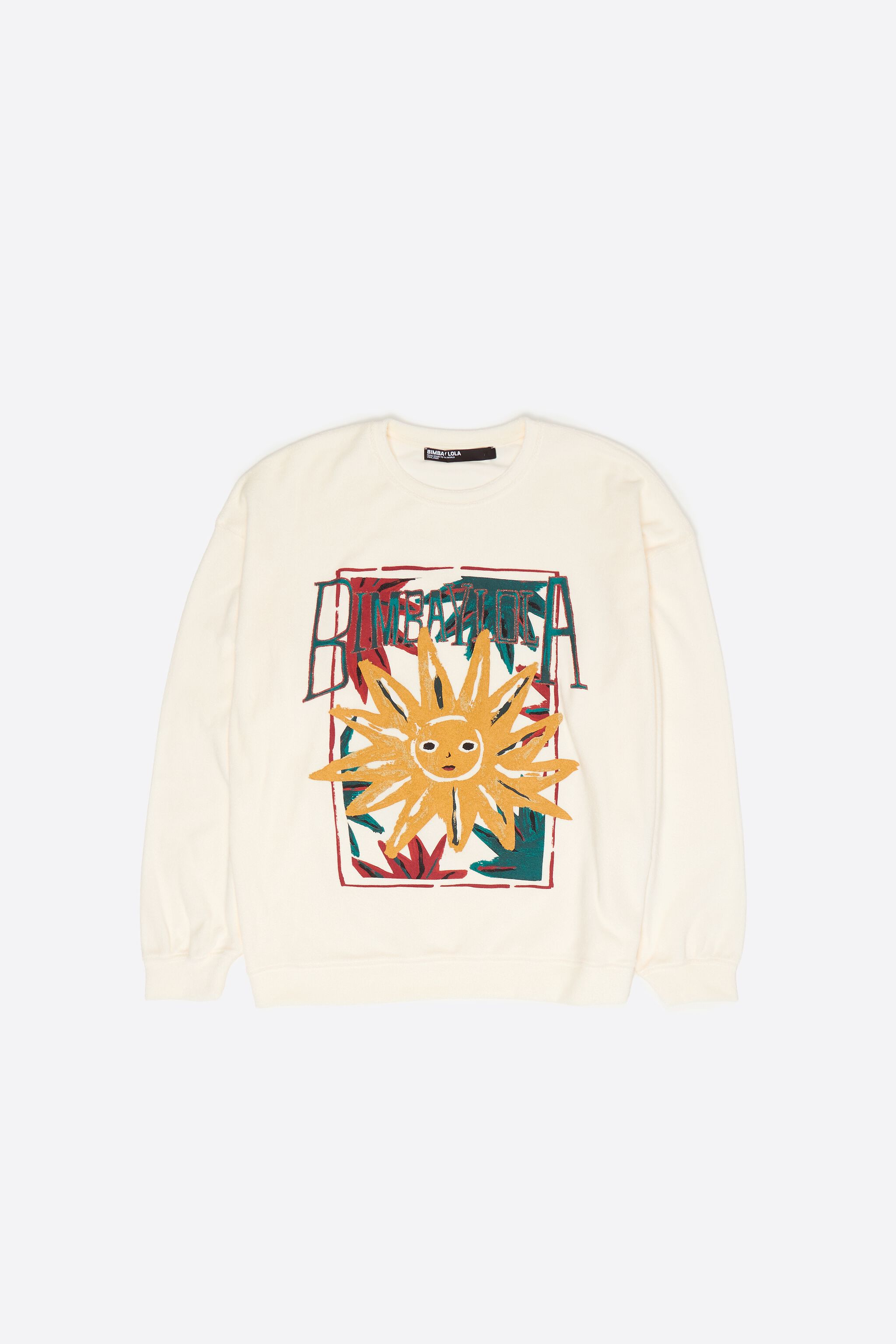 Sudadera con estampado de sol en color marfil