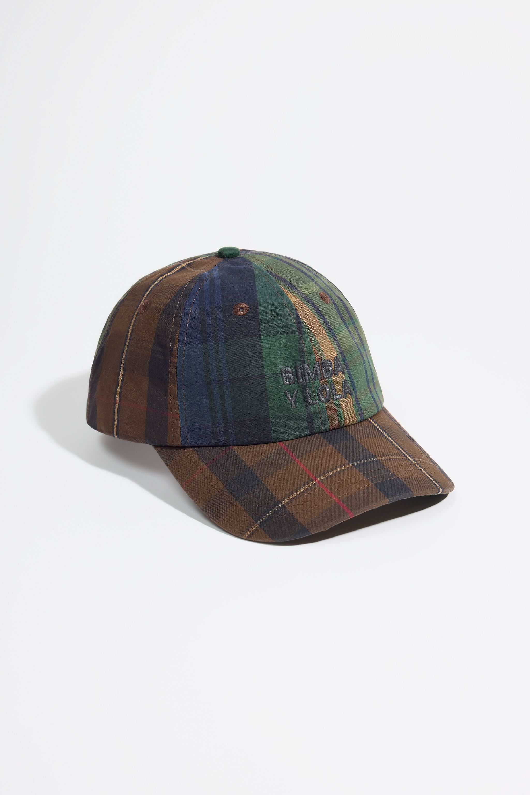 Gorra de algodón con estampado de cuadros y parches