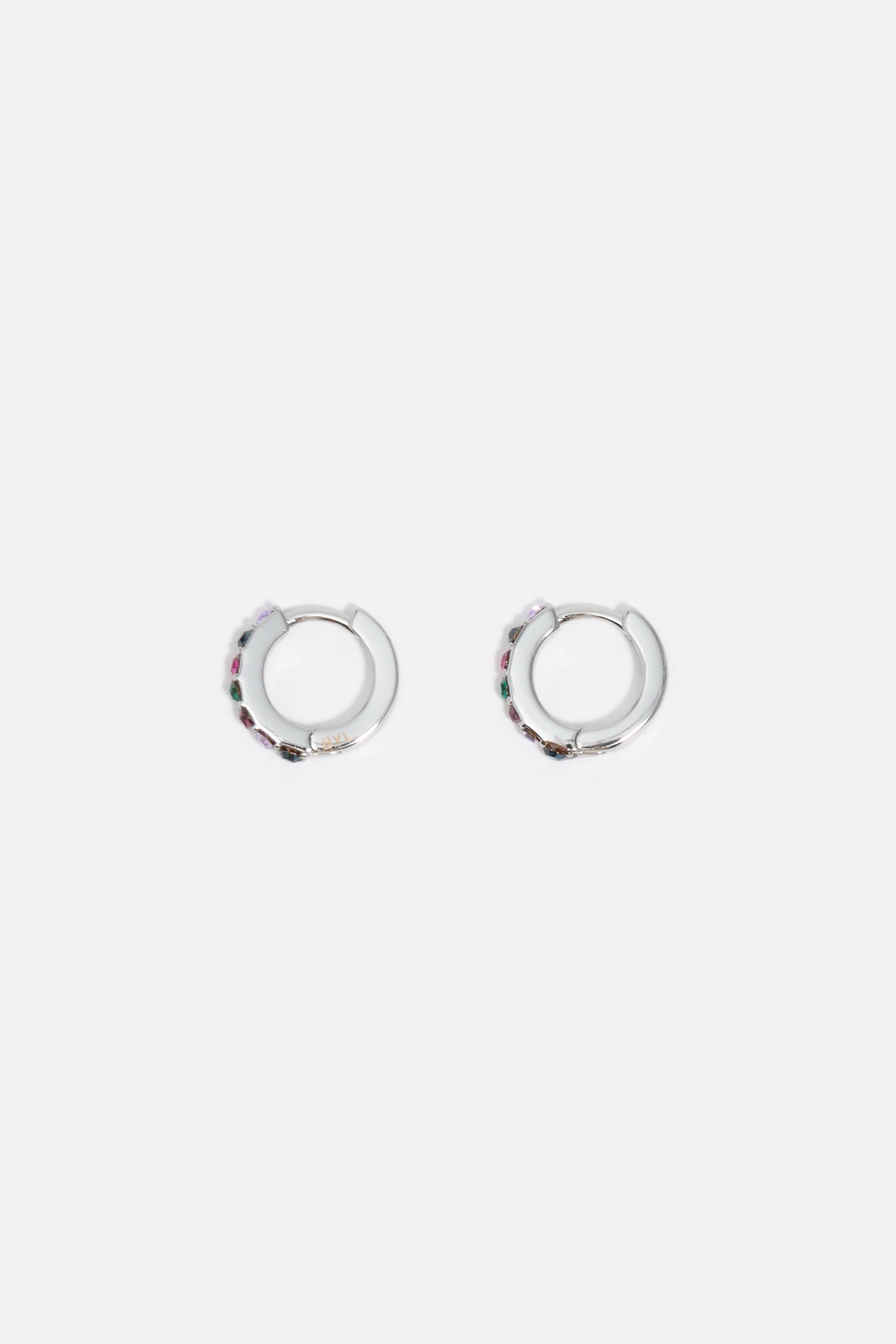 Pendientes de aro mini en tono plata con cristales