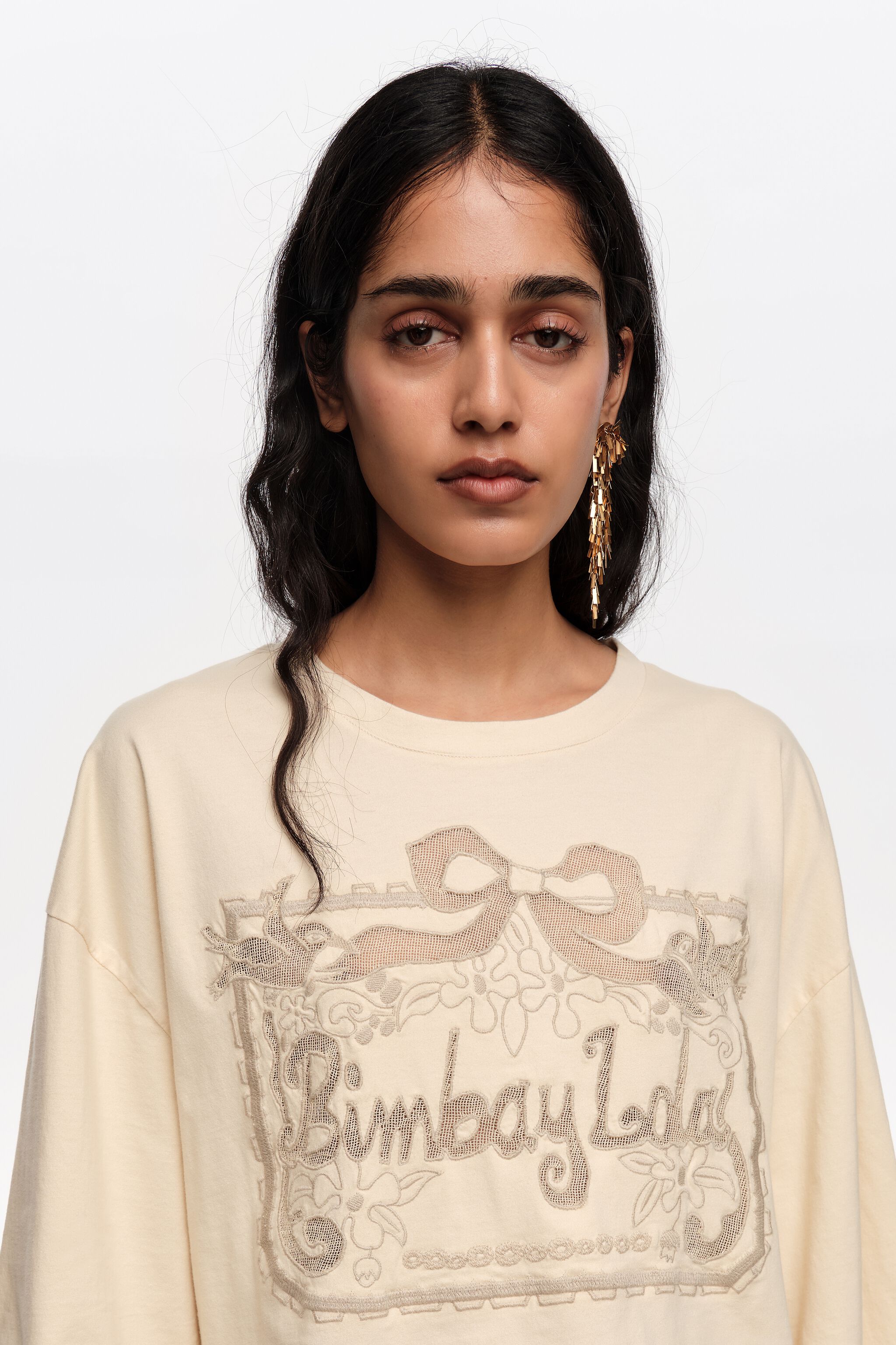 Camiseta maxi de broderie anglaise con logo de vainilla