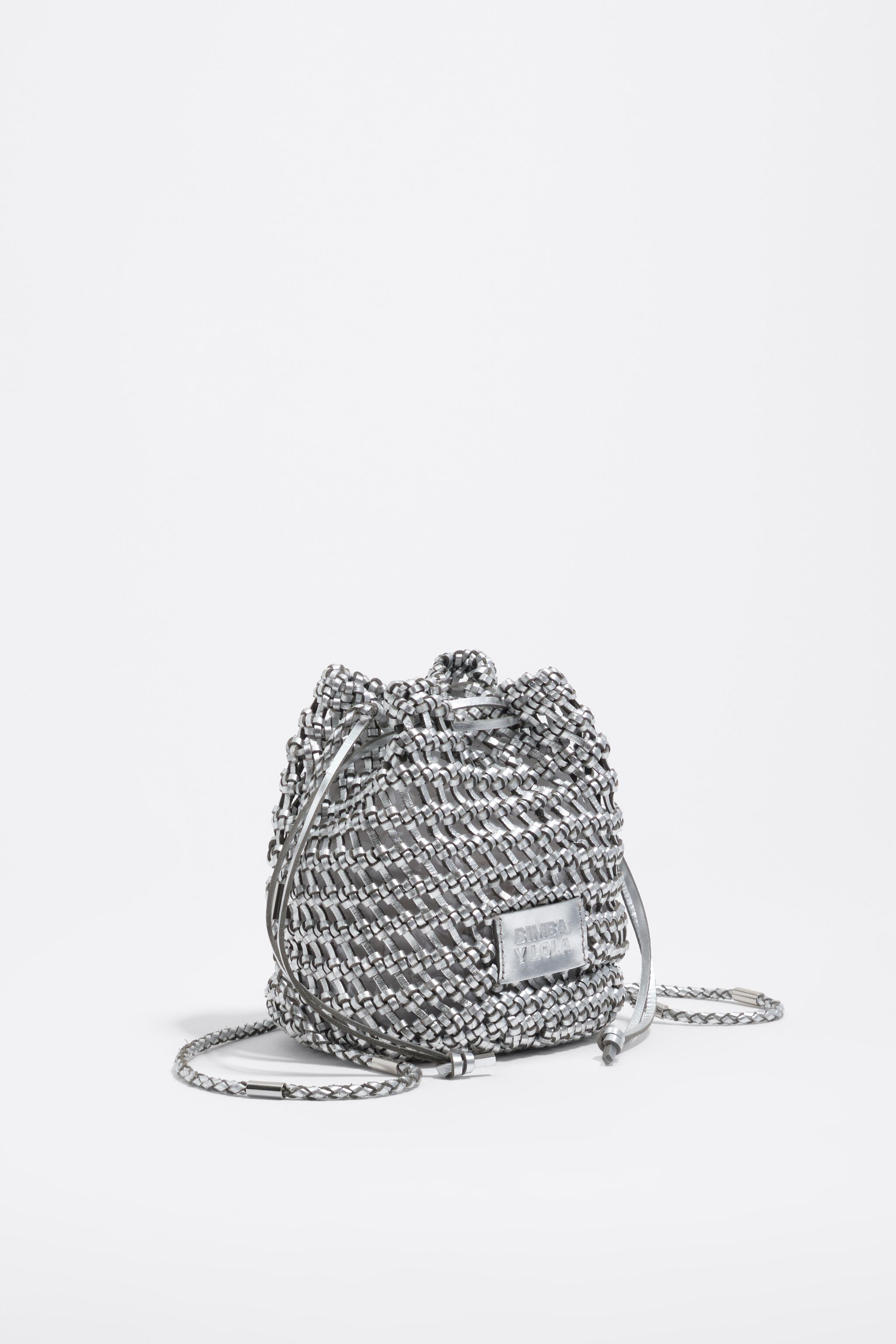 Bolso de cuero trenzado mini plateado