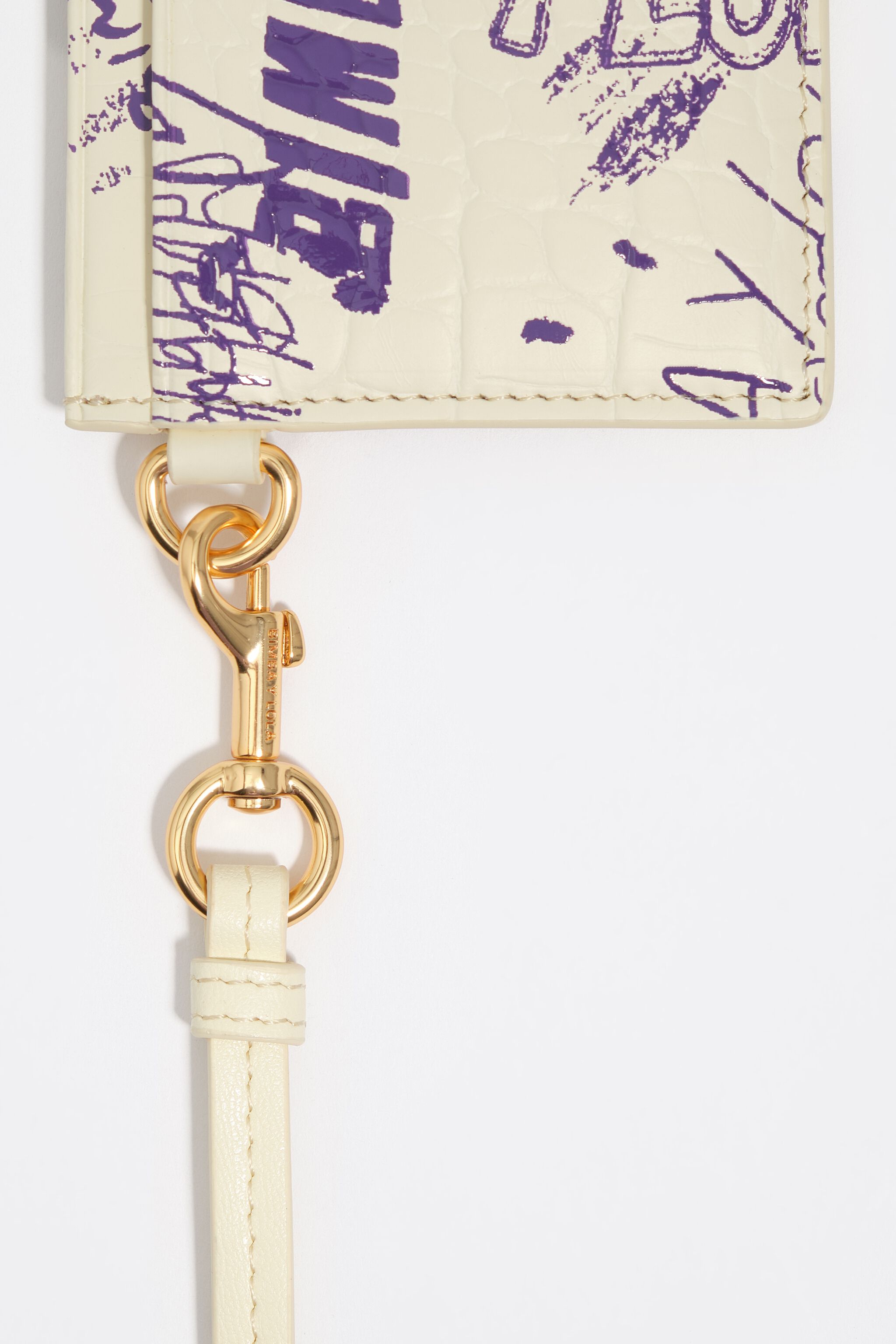Porta tarjetas con logotipos amarillos y morados de BIMBA