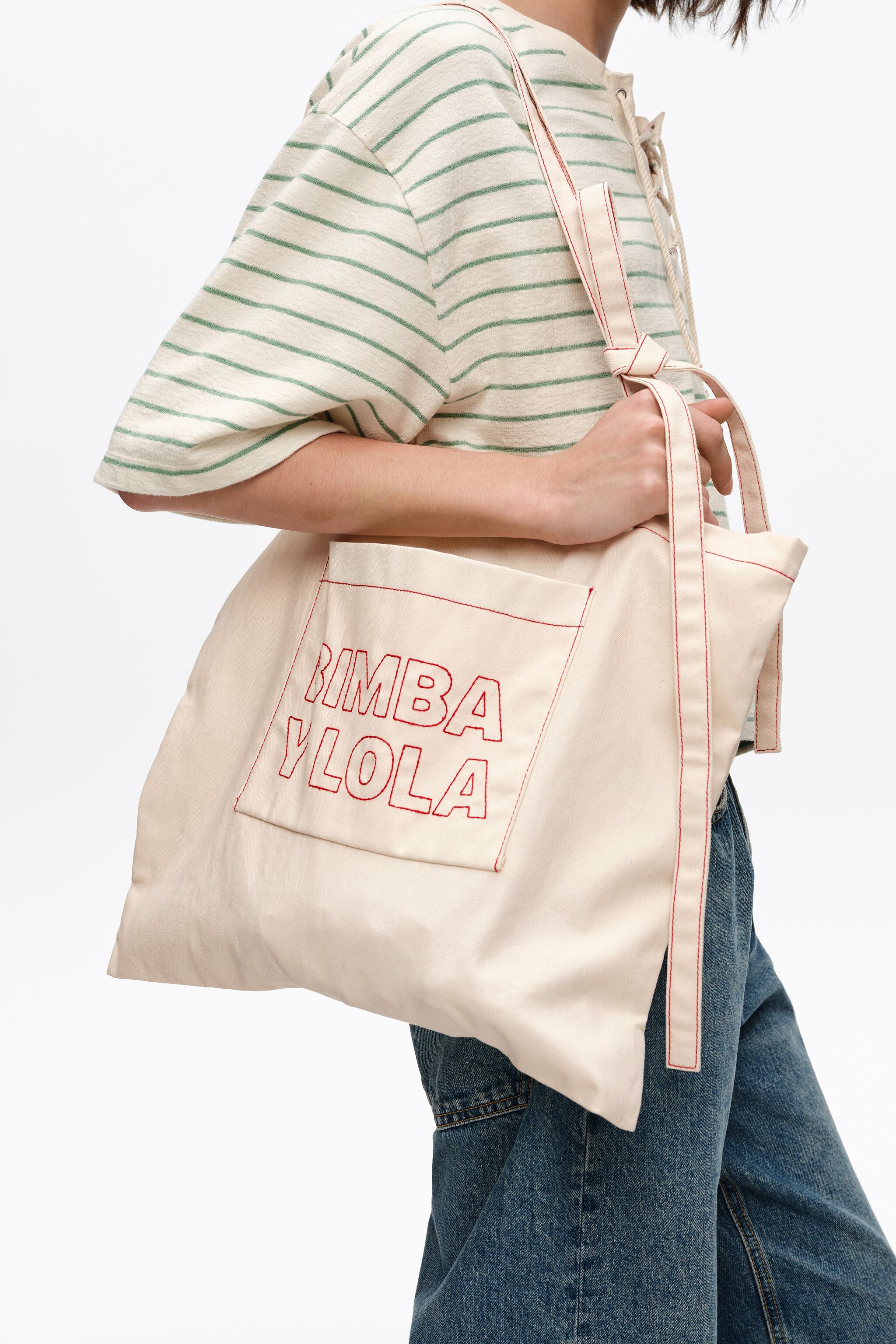 Bolso de lona beige claro grande