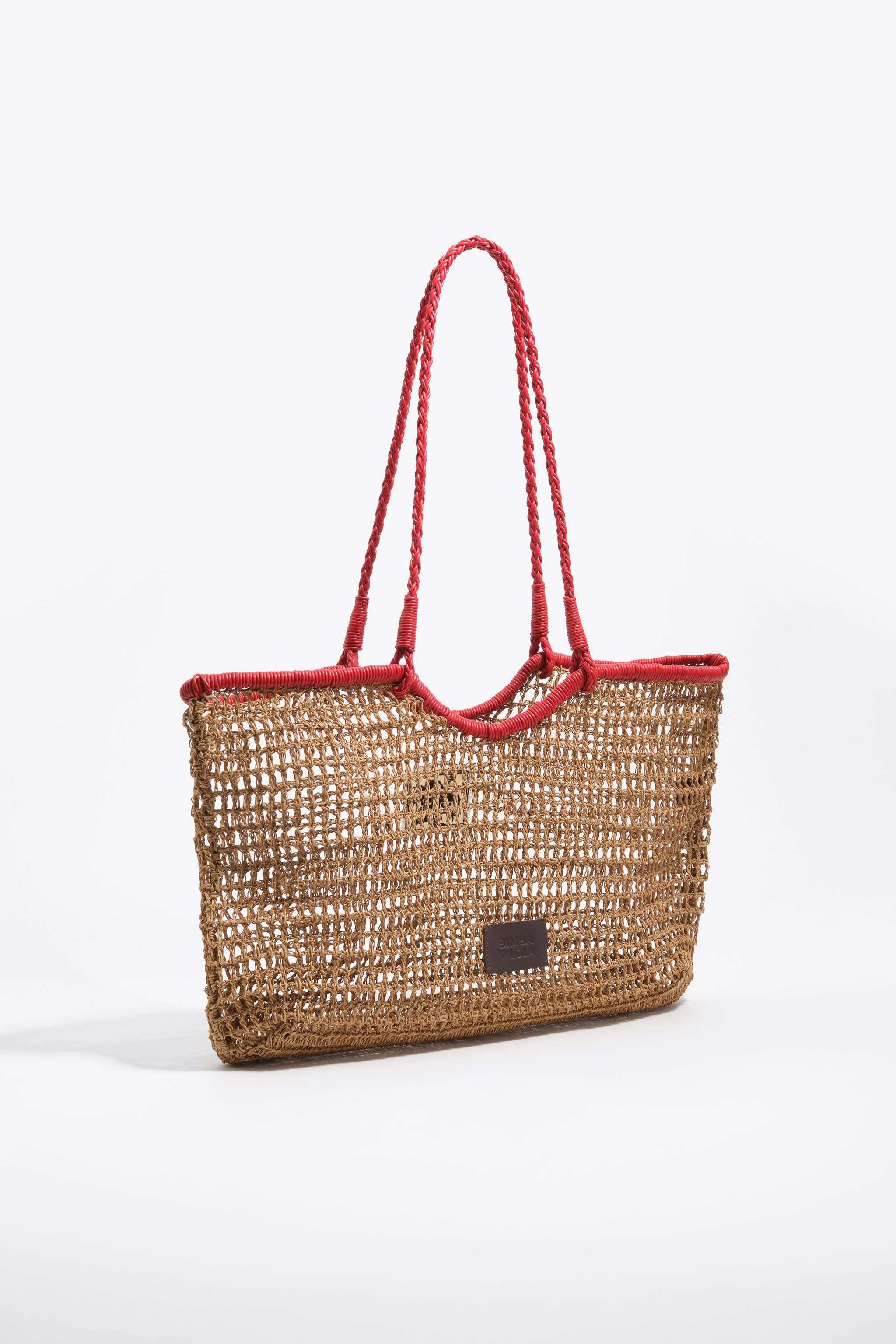 Bolsa de compras grande de efecto rafia natural oscuro