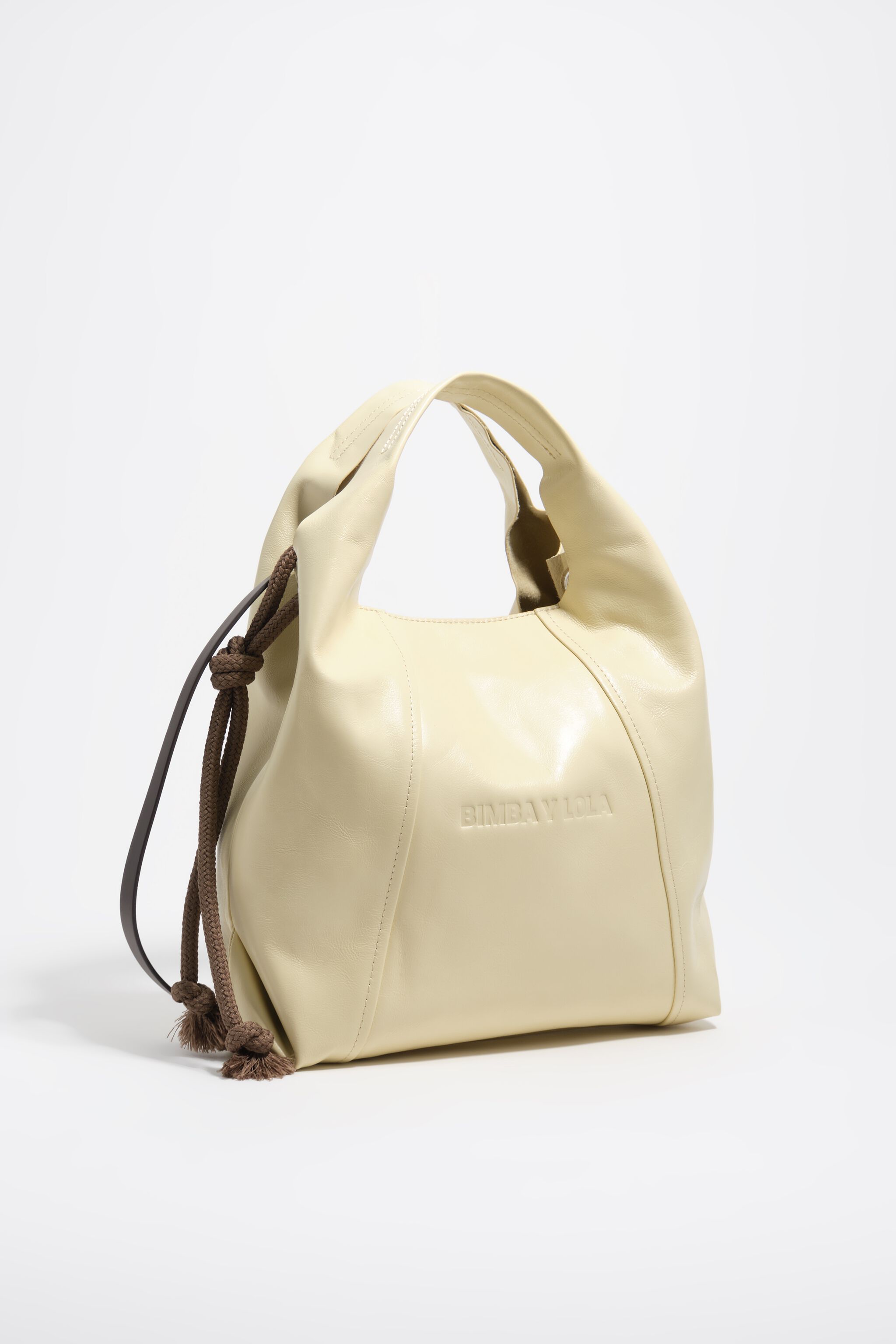 Bolso de papel de cuero amarillo pálido mediano