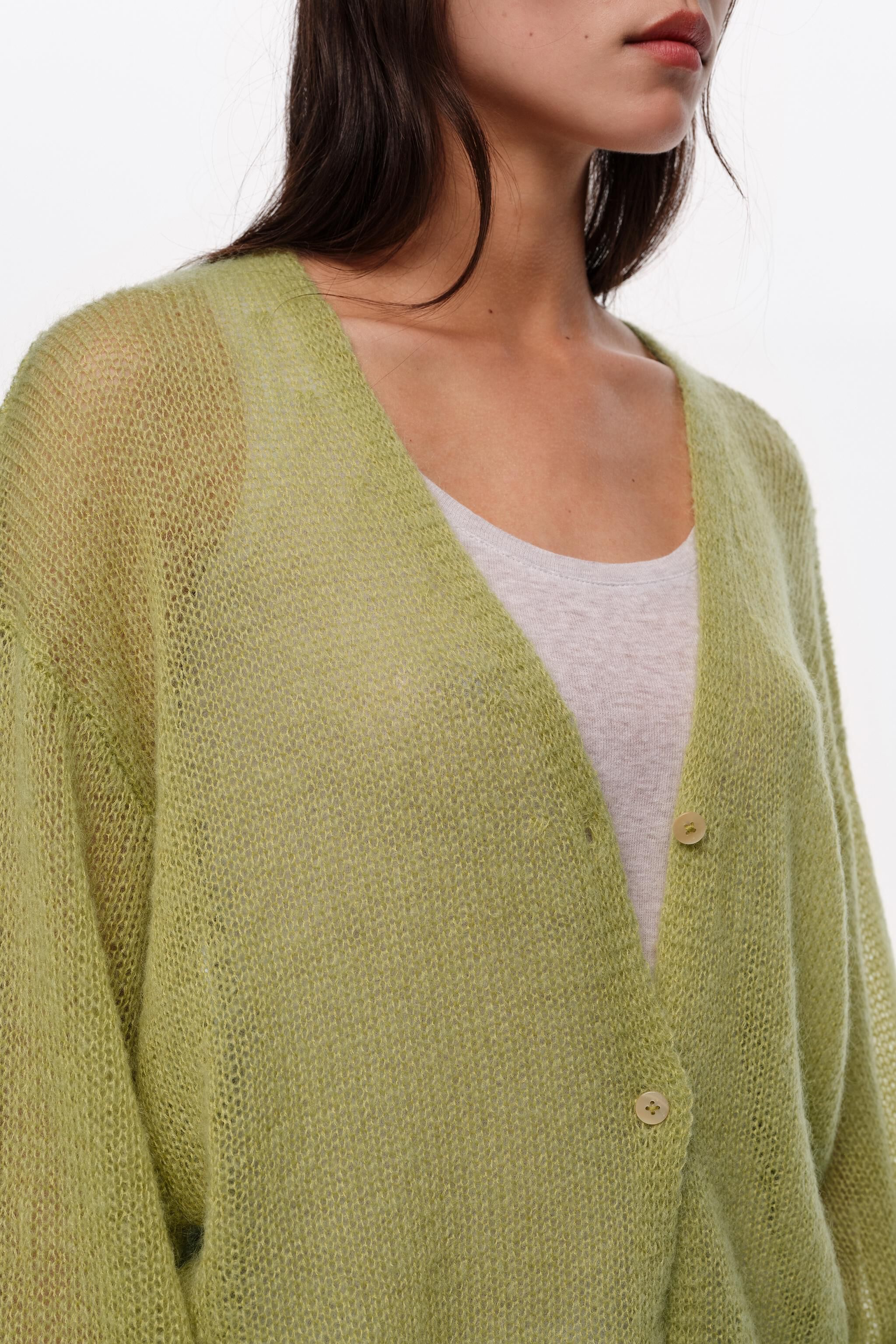 Chaleco largo de mohair y lana verde