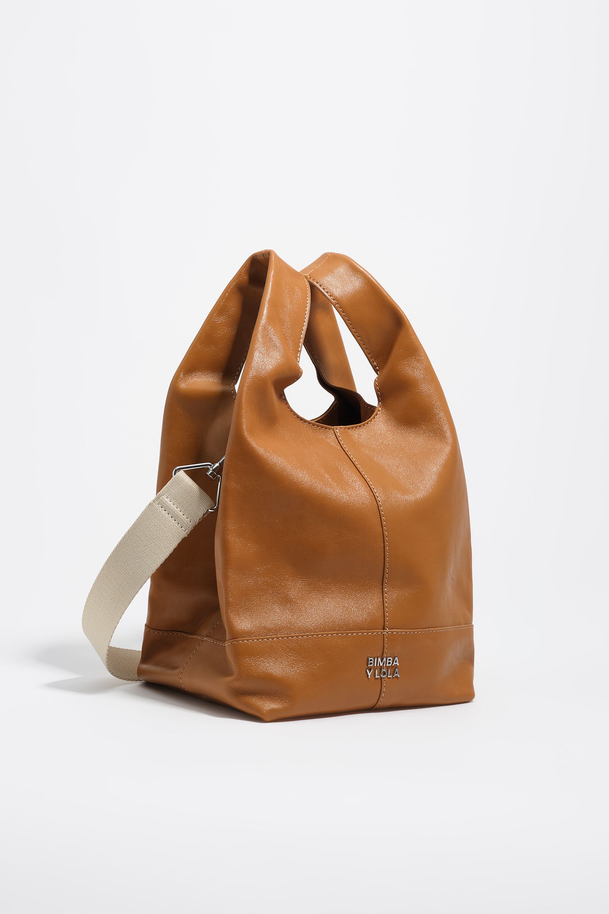 Bolso de papel de cuero toffee mediano