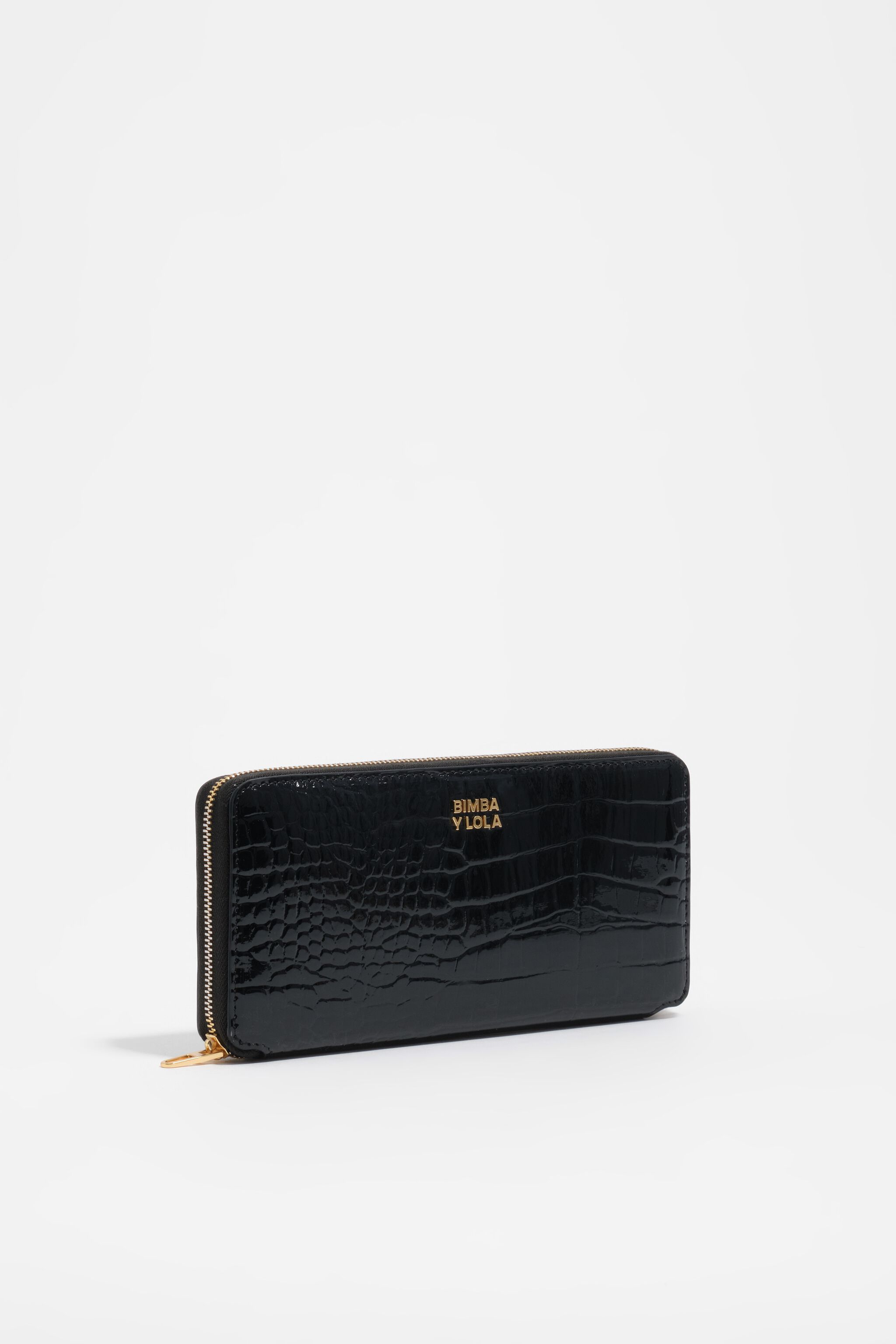 Cartera de cuero negro con relieve de cocodrilo
