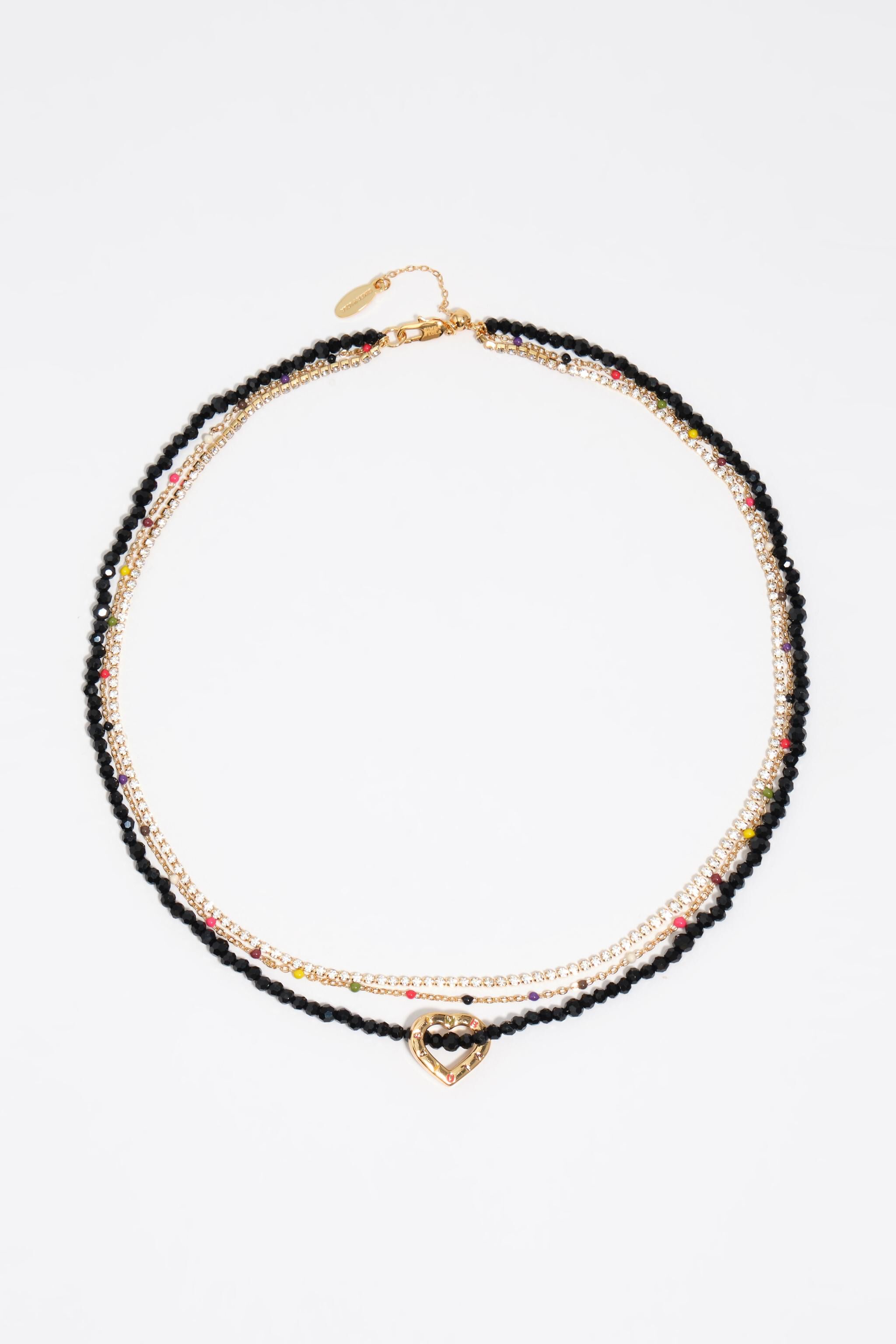 Collar doble con cristales negros y logotipo de corazón