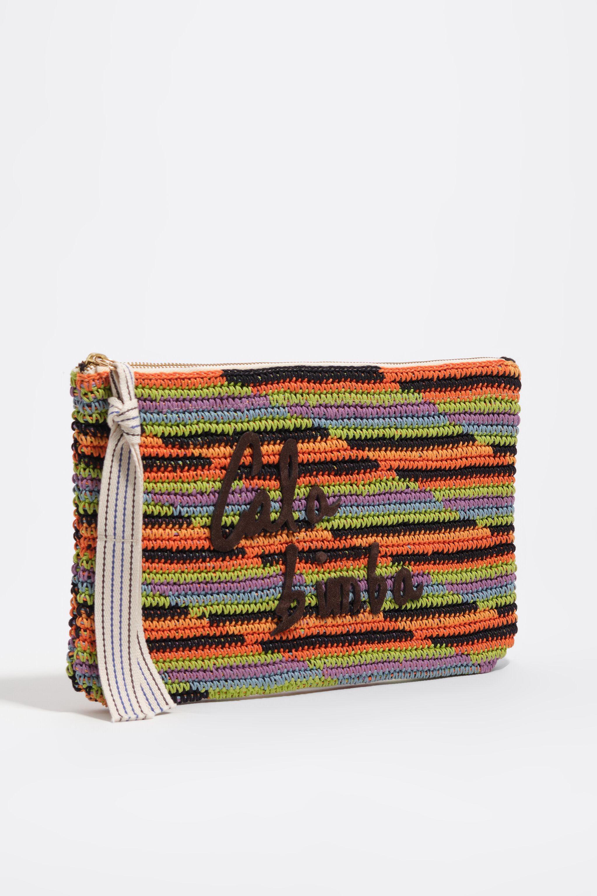 Bolso de mano de algodón trenzado naranja grande