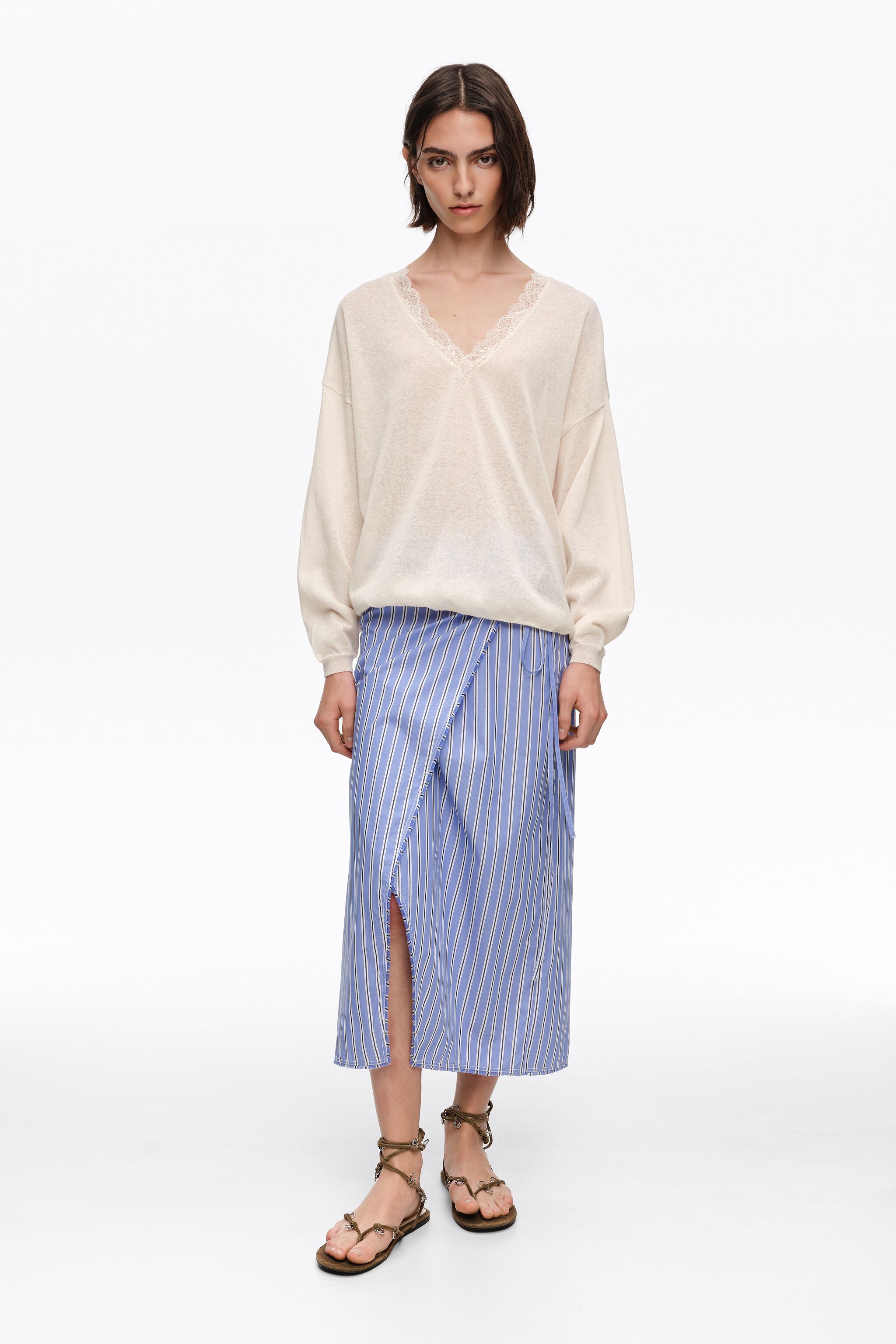 Falda sarong azul con rayas rectas