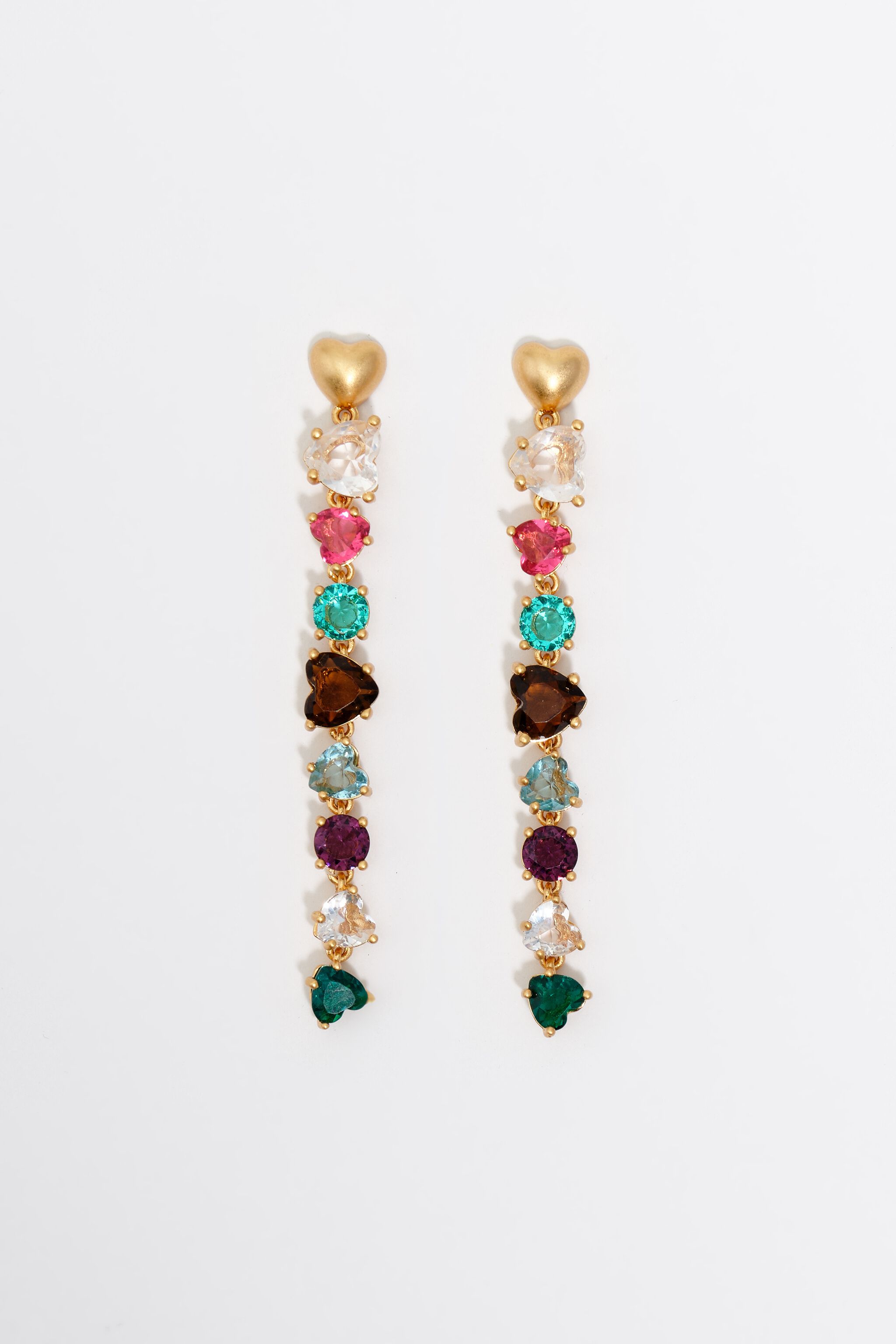 Pendientes de corazones de cristal dorado