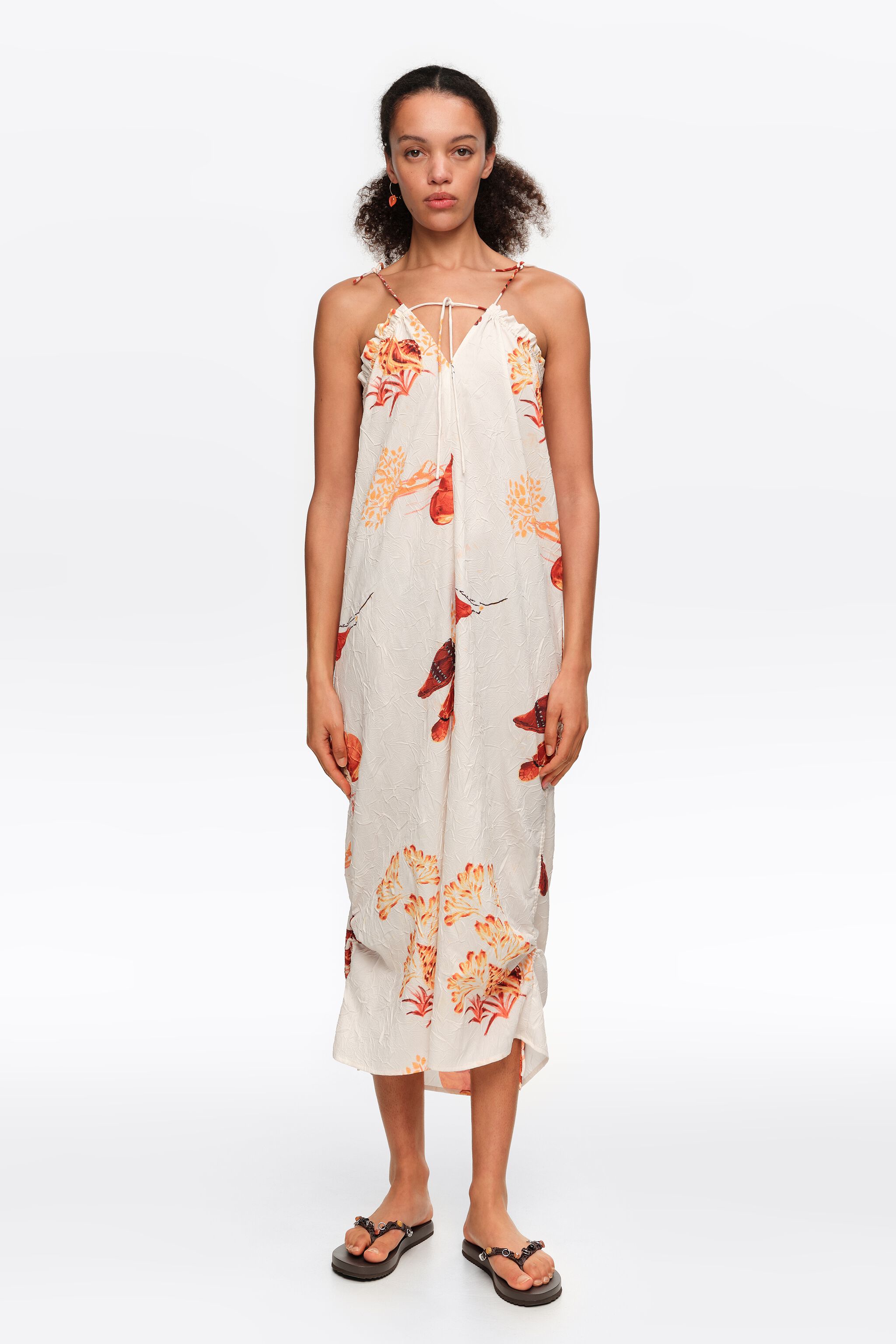 Vestido midi de tortuga naranja con correas ajustables