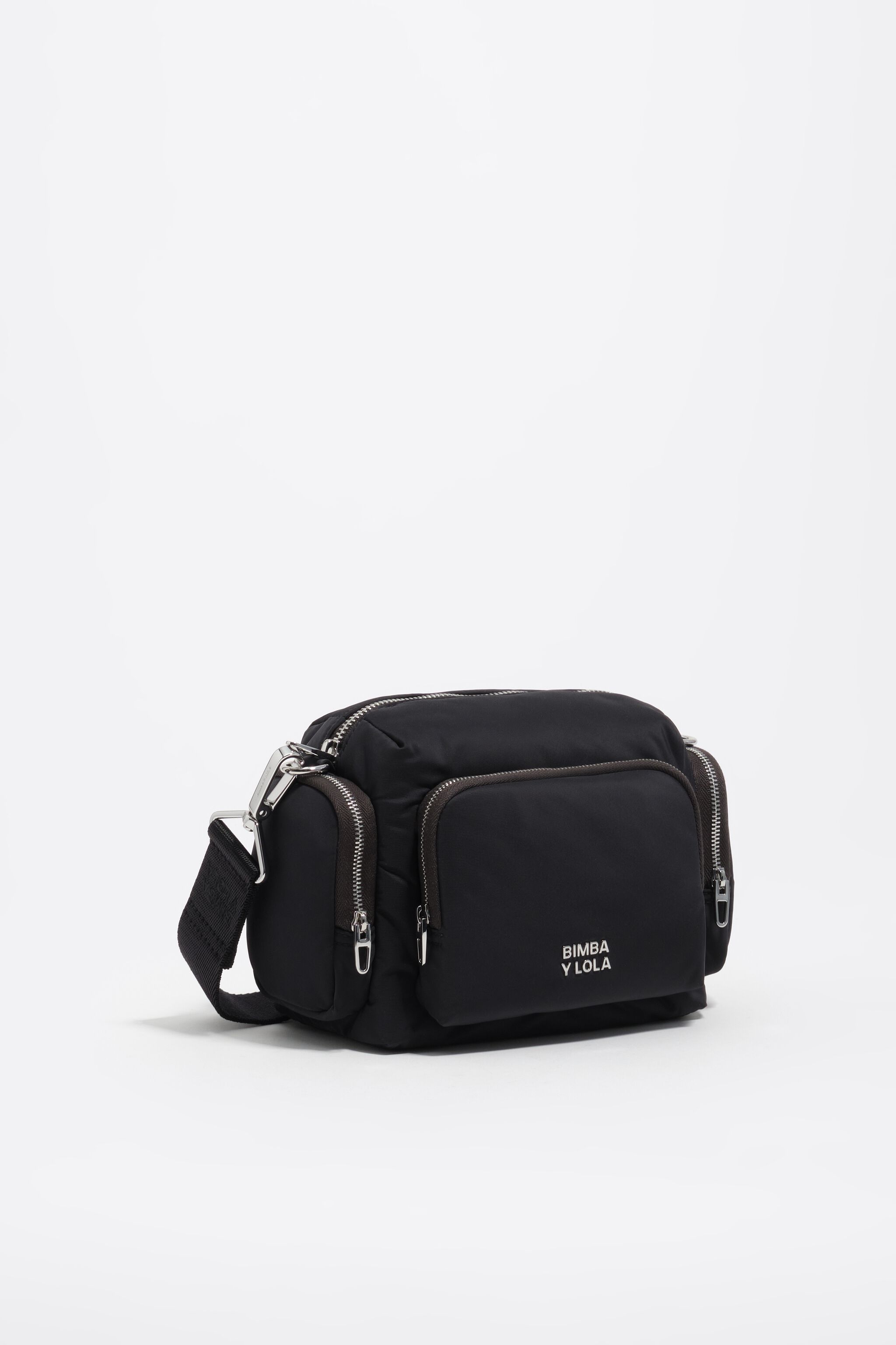 Bolso pequeño de nylon gris oscuro con bolsillo