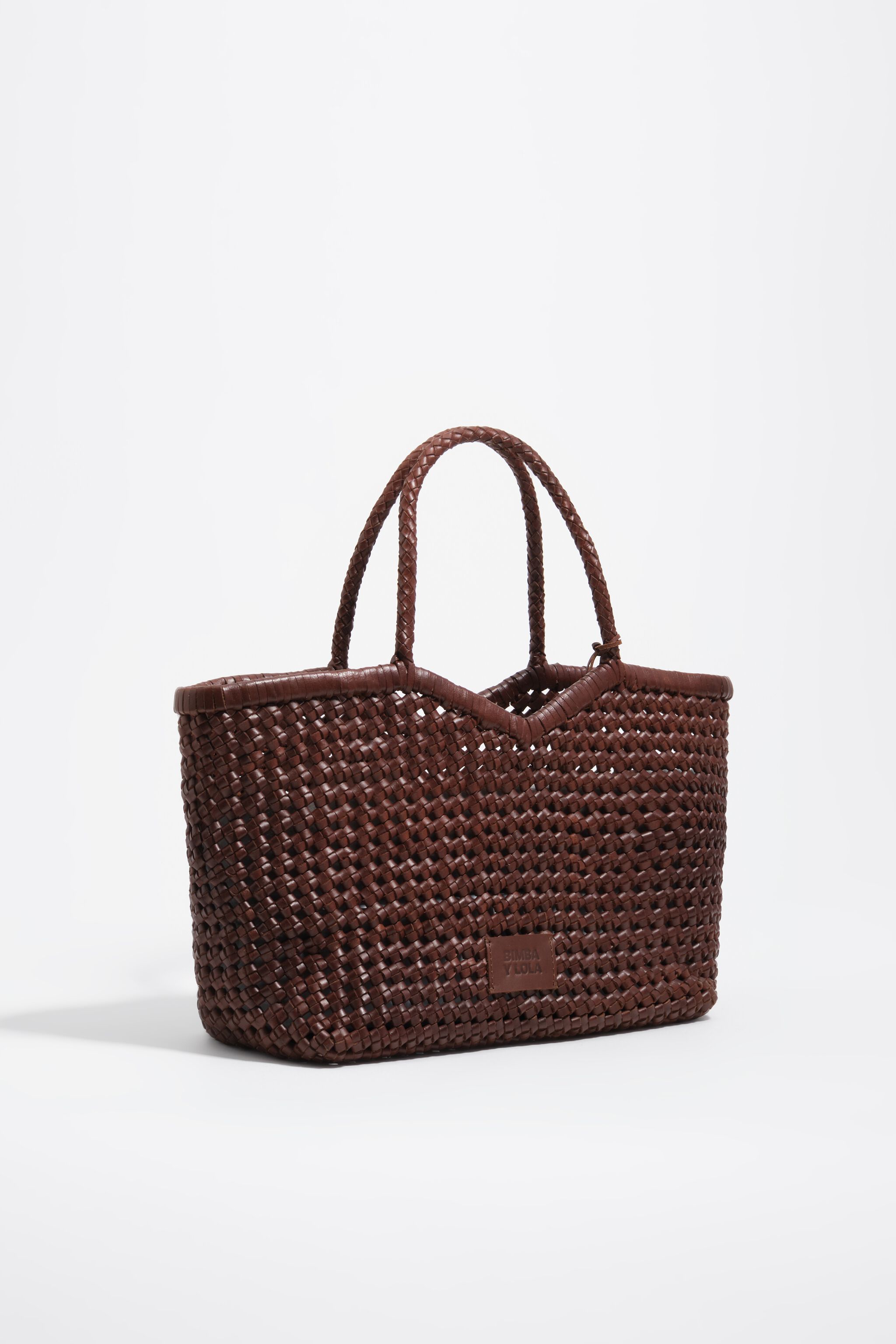 Bolso shopper de cuero de nogal trenzado grande