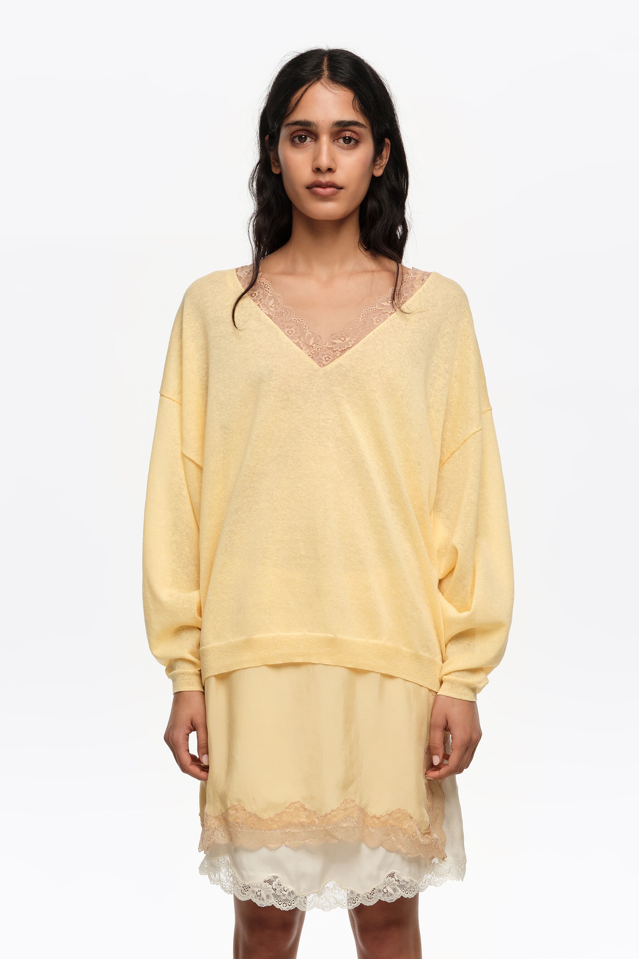Jersey largo de lino de algodón amarillo claro