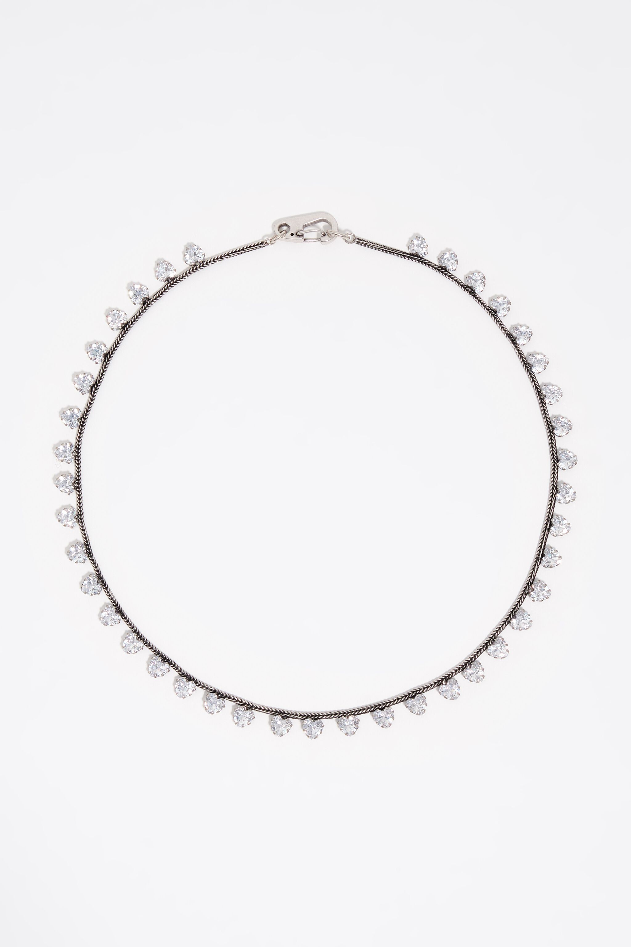 Collar de corazones de cristal plateado envejecido