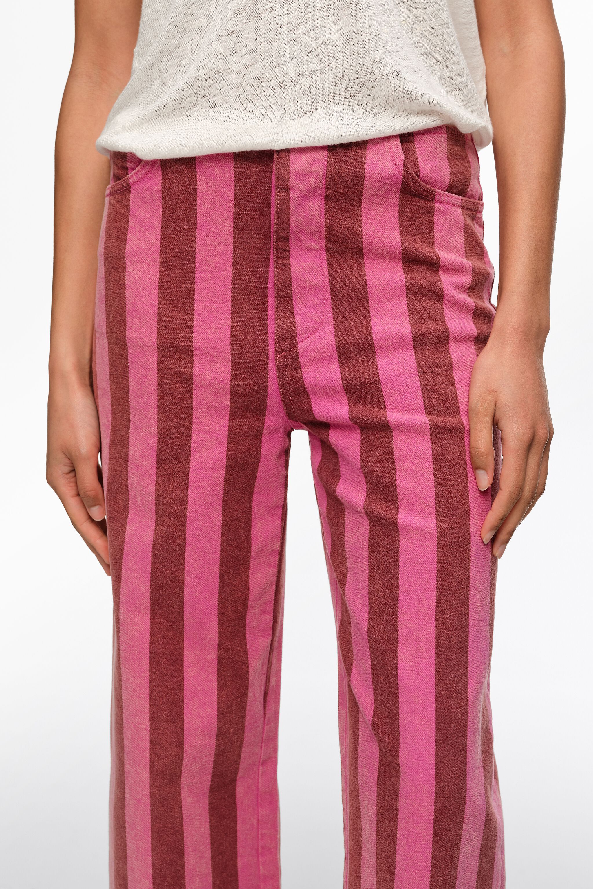 Pantalones vaqueros de mezcla de algodón con rayas rosas, corte bajo