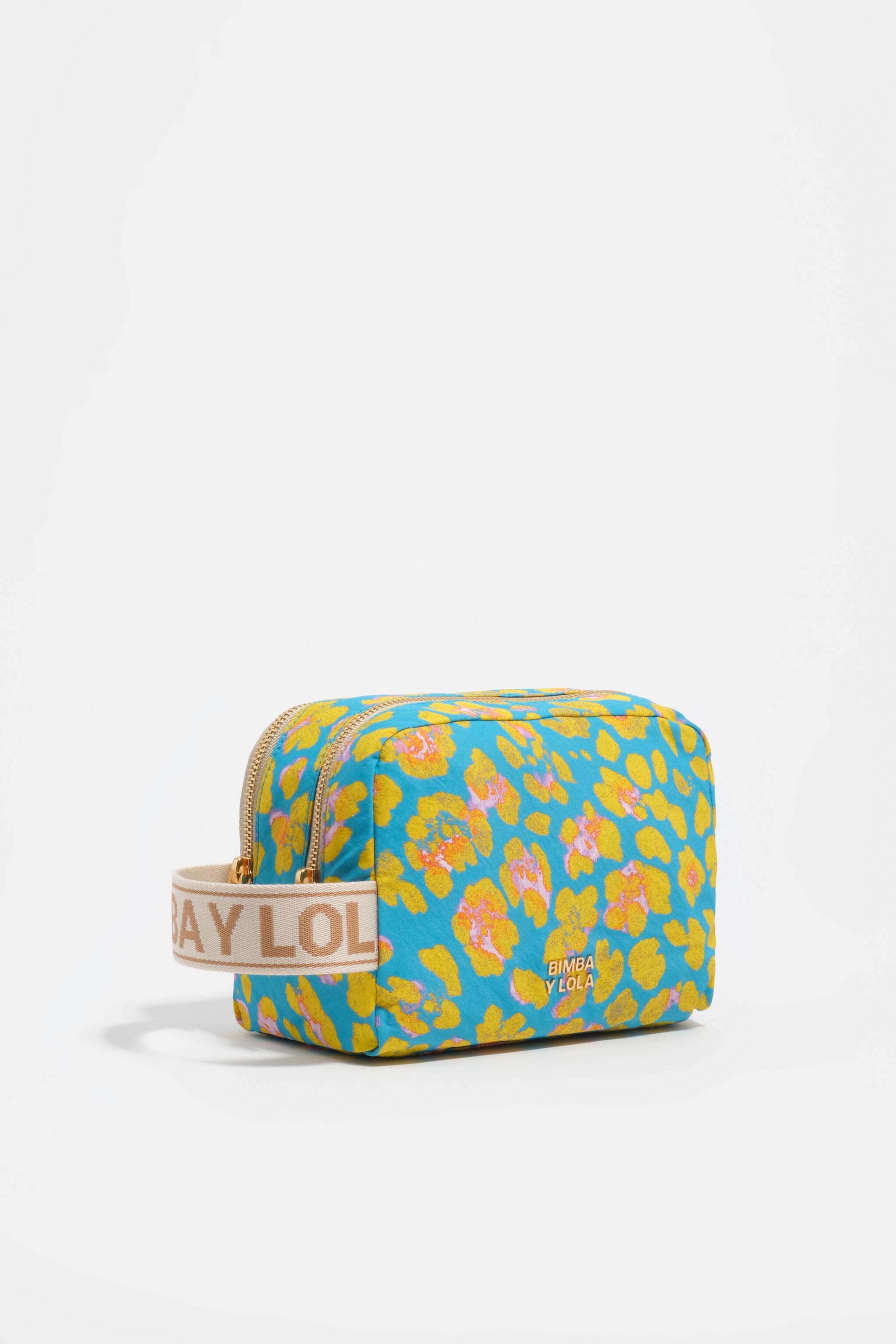 Estuche de maquillaje de nailon con estampado de leopardo azul