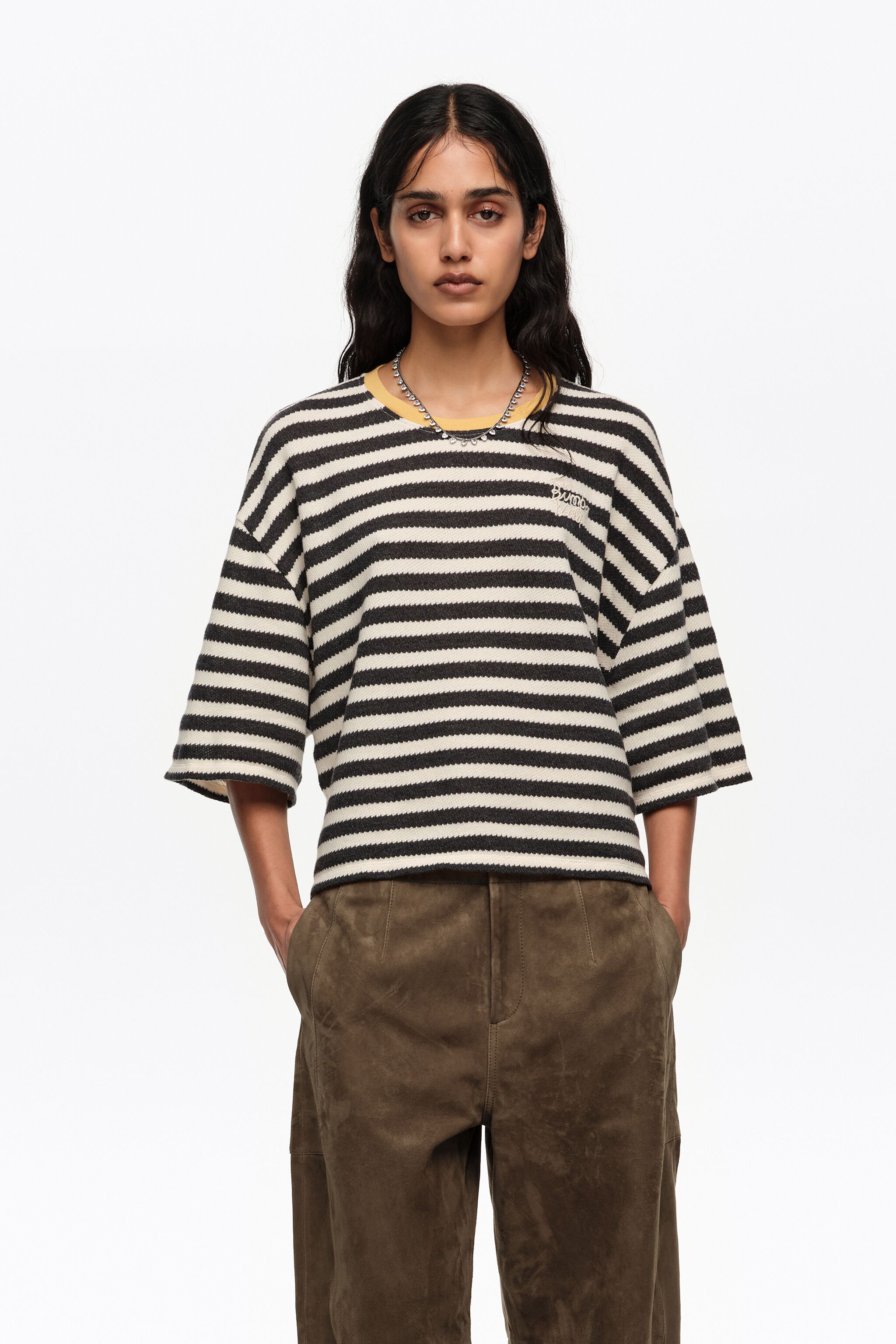 Camiseta holgada de algodón con rayas negras