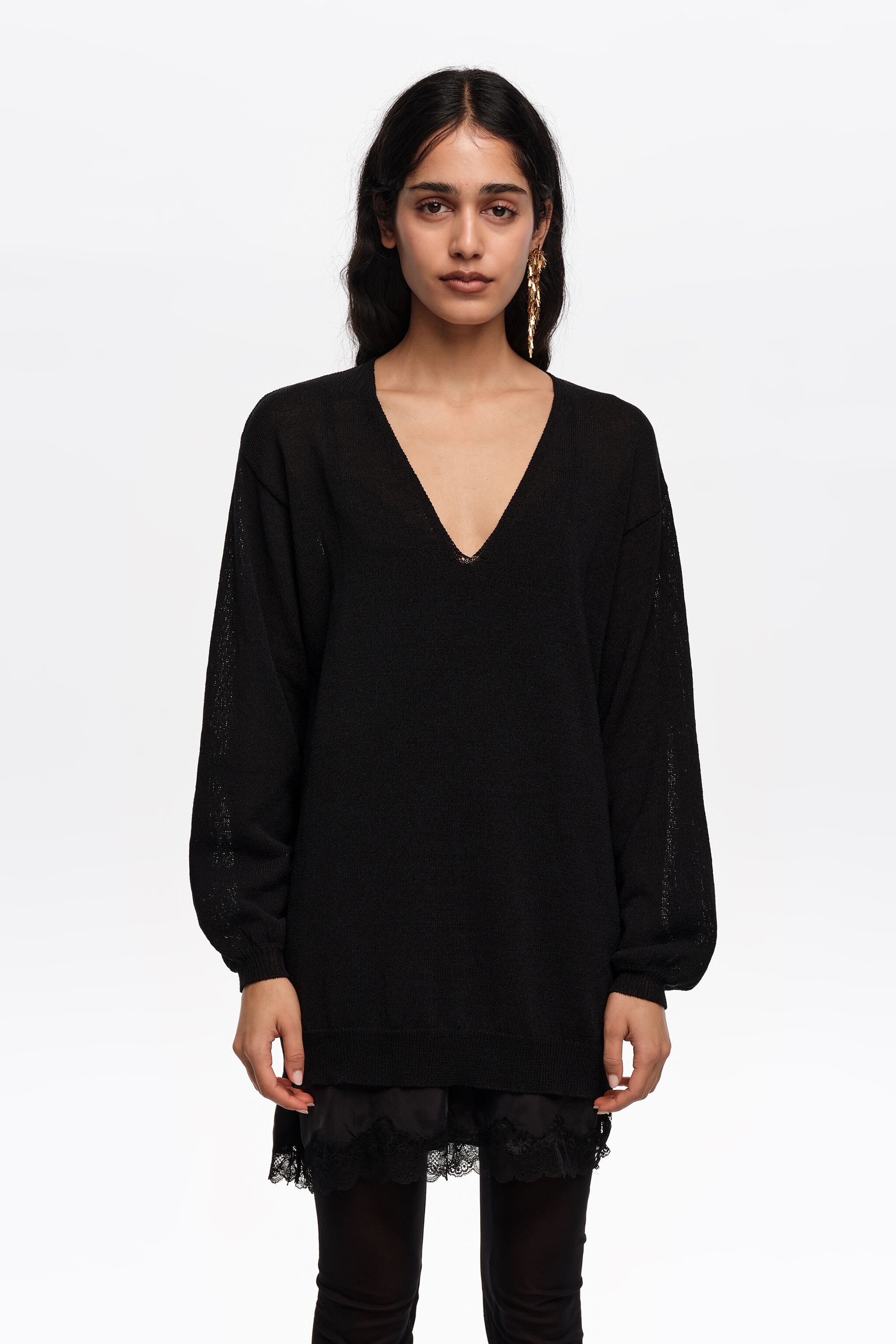 Sweater de punto de algodón negro