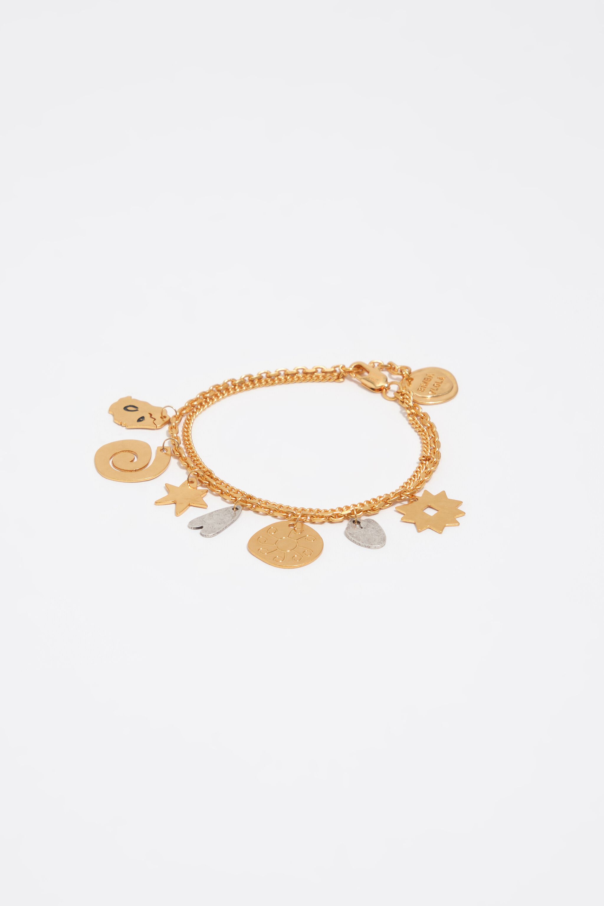 Pulsera de silueta metálica de doble cadena bicolor
