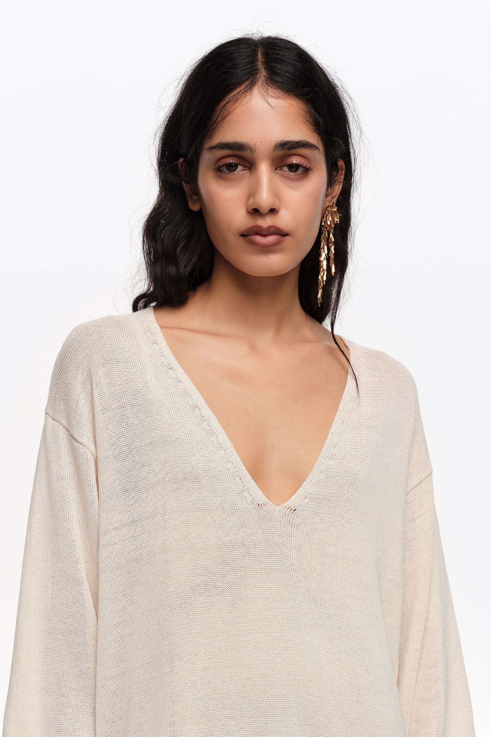 Sweater de punto de algodón ivory